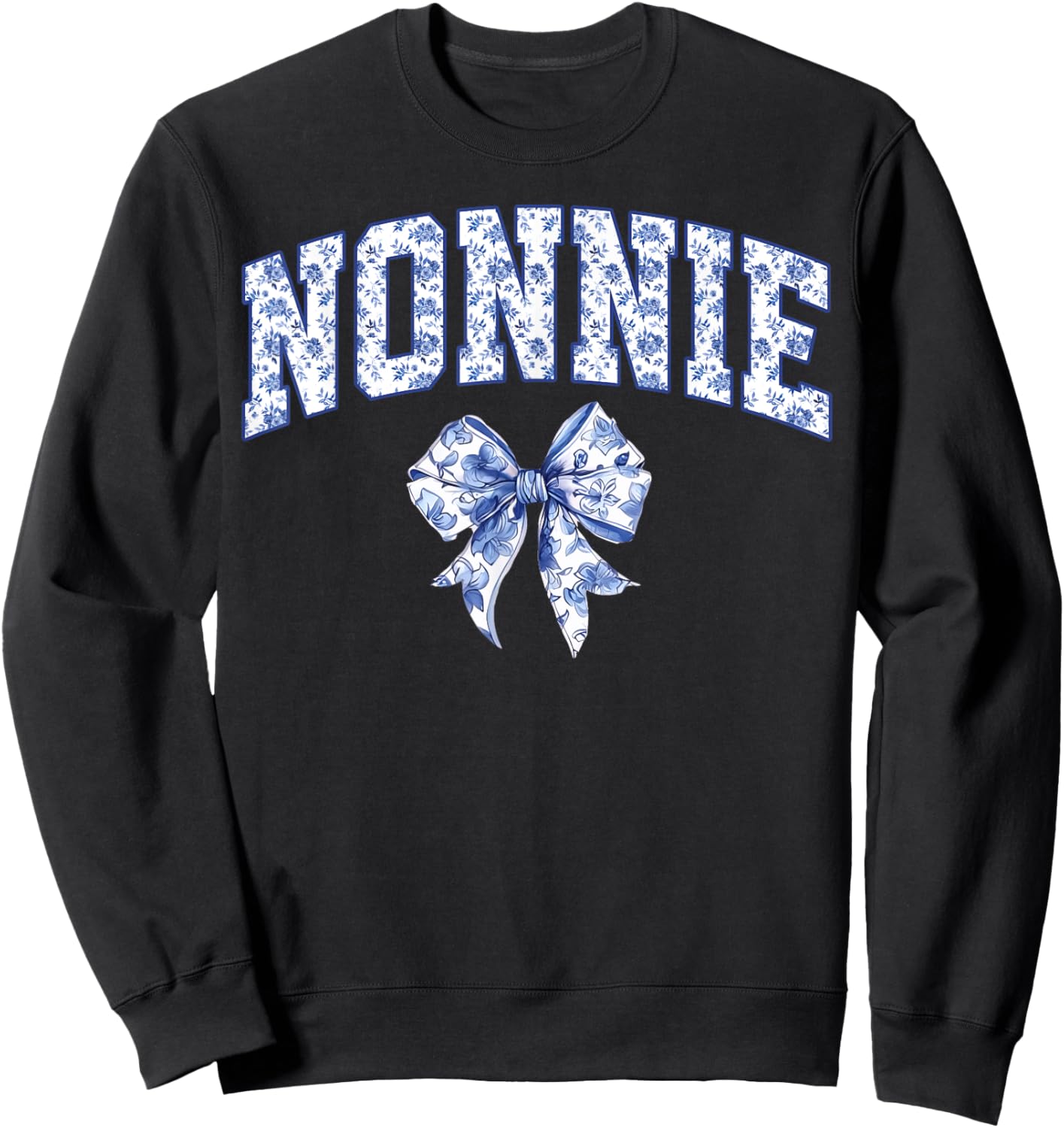 Nonnie Coquette Toile Blue Bow Floral Family Matching Sweatshirt - Sweatshirt | Black