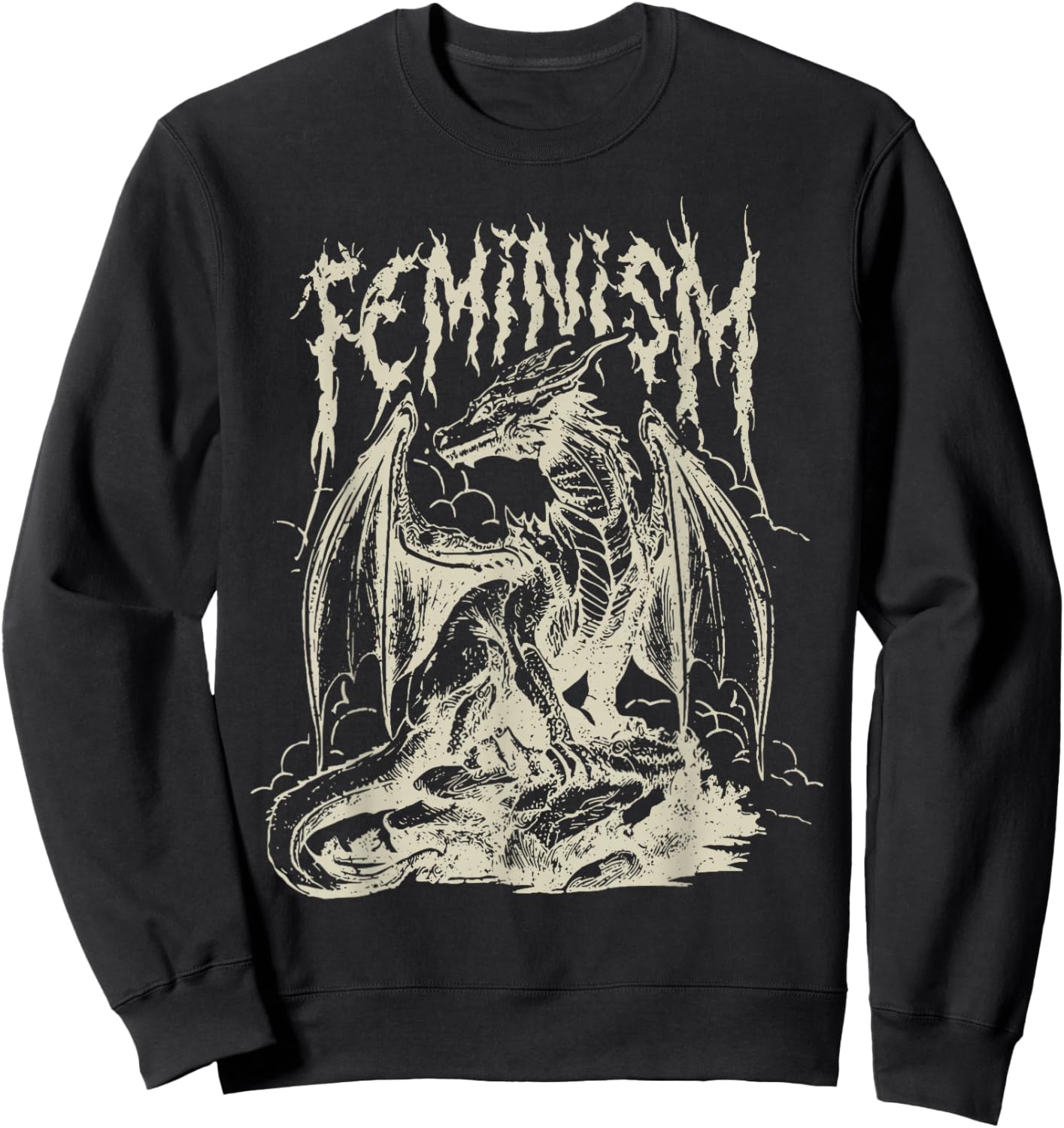 Vintage Feminism Dragon Fantasy Sweatshirt - Sweatshirt | Black