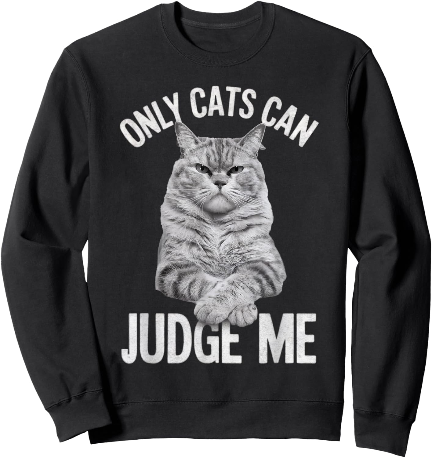 Whiskers & Paws Apparel for Cat Enthusiasts Only Cats Can Judge Me Funny Cat Lovers Design Funny Kitty , Small, Black Sweatshirt - Sweatshirt | Black