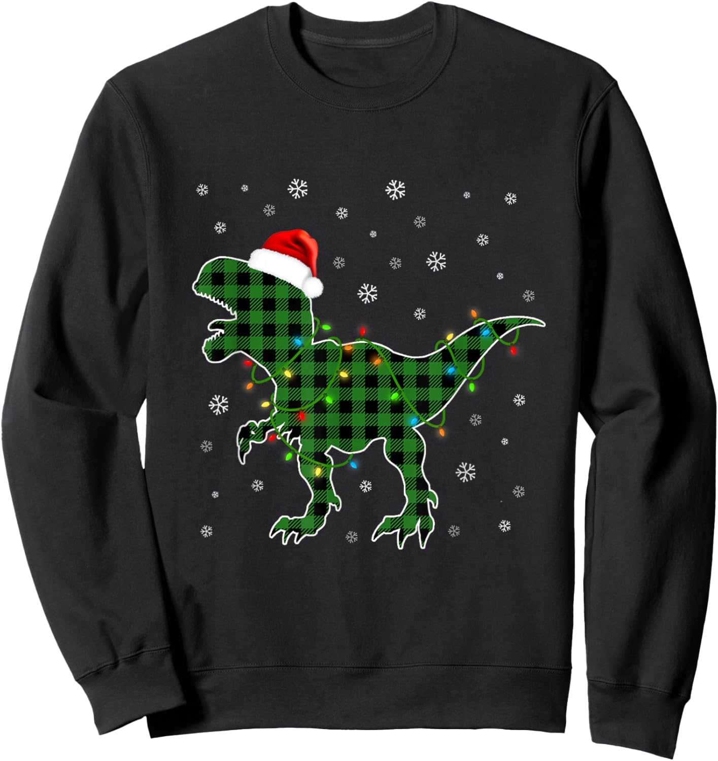 T Rex Green Plaid Buffalo Dinosaur Christmas Pajamas Family Sweatshirt - Sweatshirt | Black