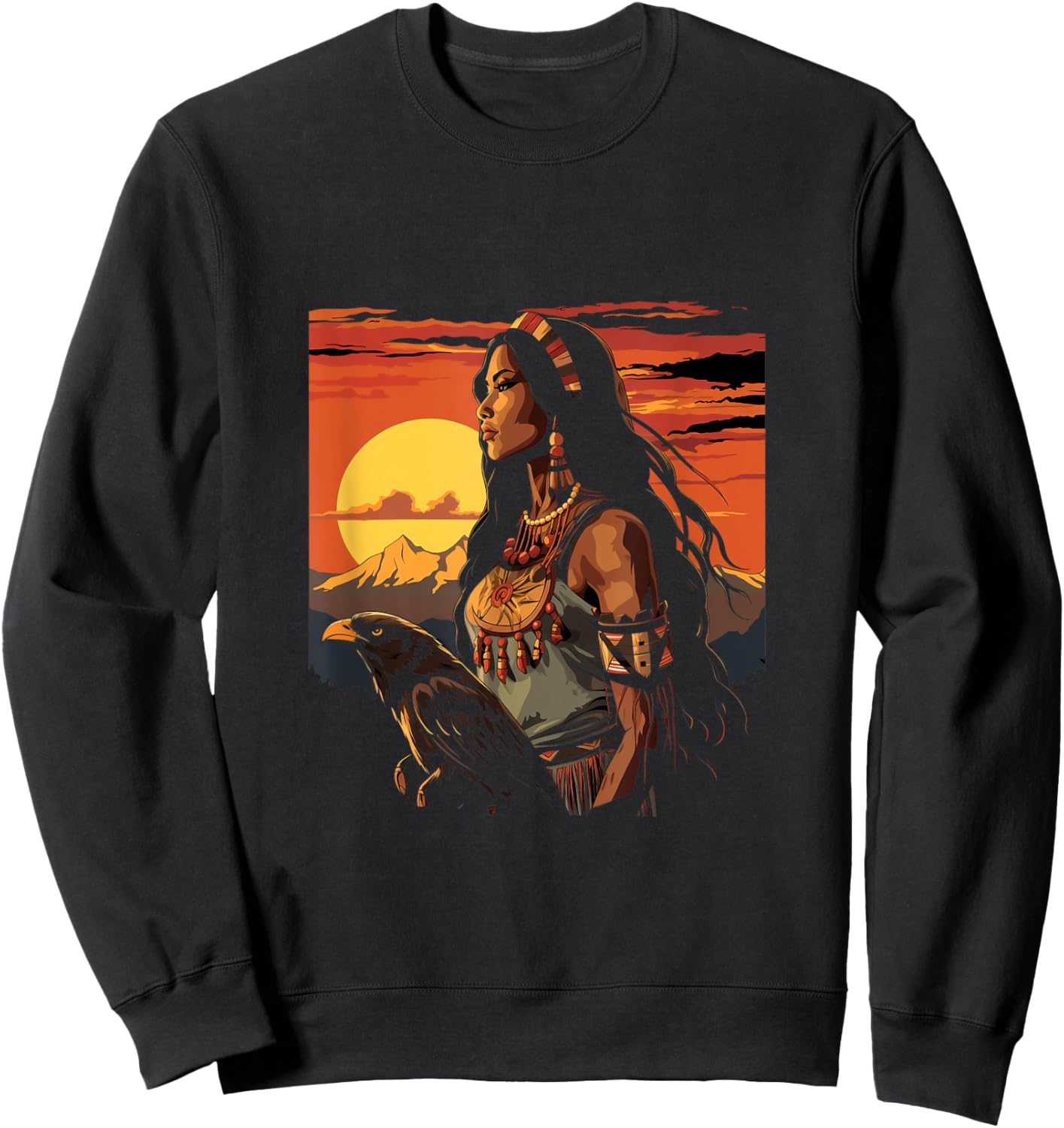 Native American Indian Woman Eagle Sunset Indigenous Women Sweatshirt - Sweatshirt | Black