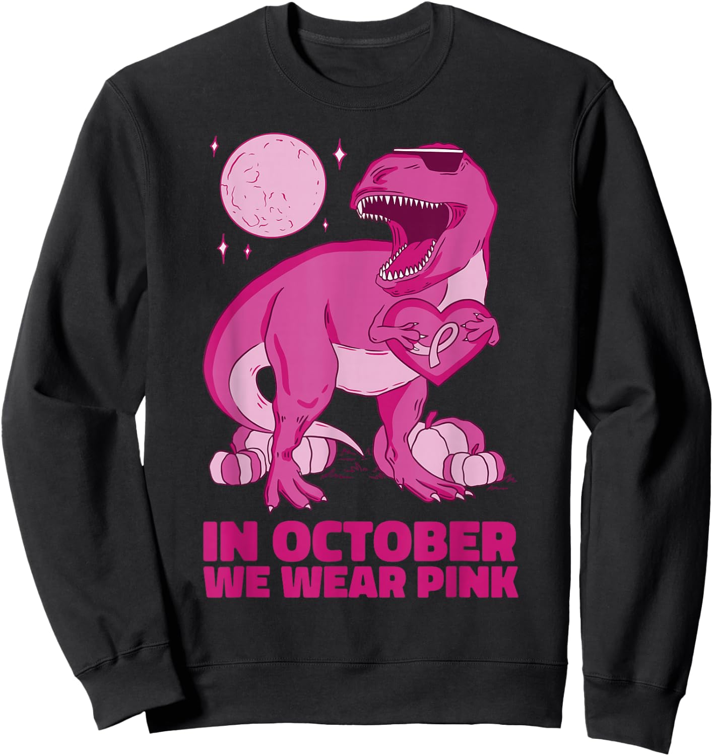 breast cancer awareness In October We Wear Pink dinosaur Sweatshirt - Sweatshirt | Black