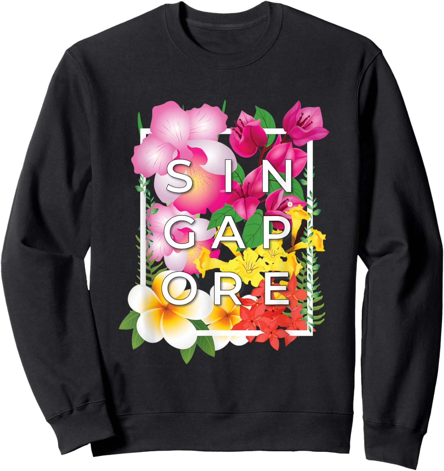 Flowers of Singapore Word Art - Singaporean Pride Sweatshirt - Sweatshirt | Black