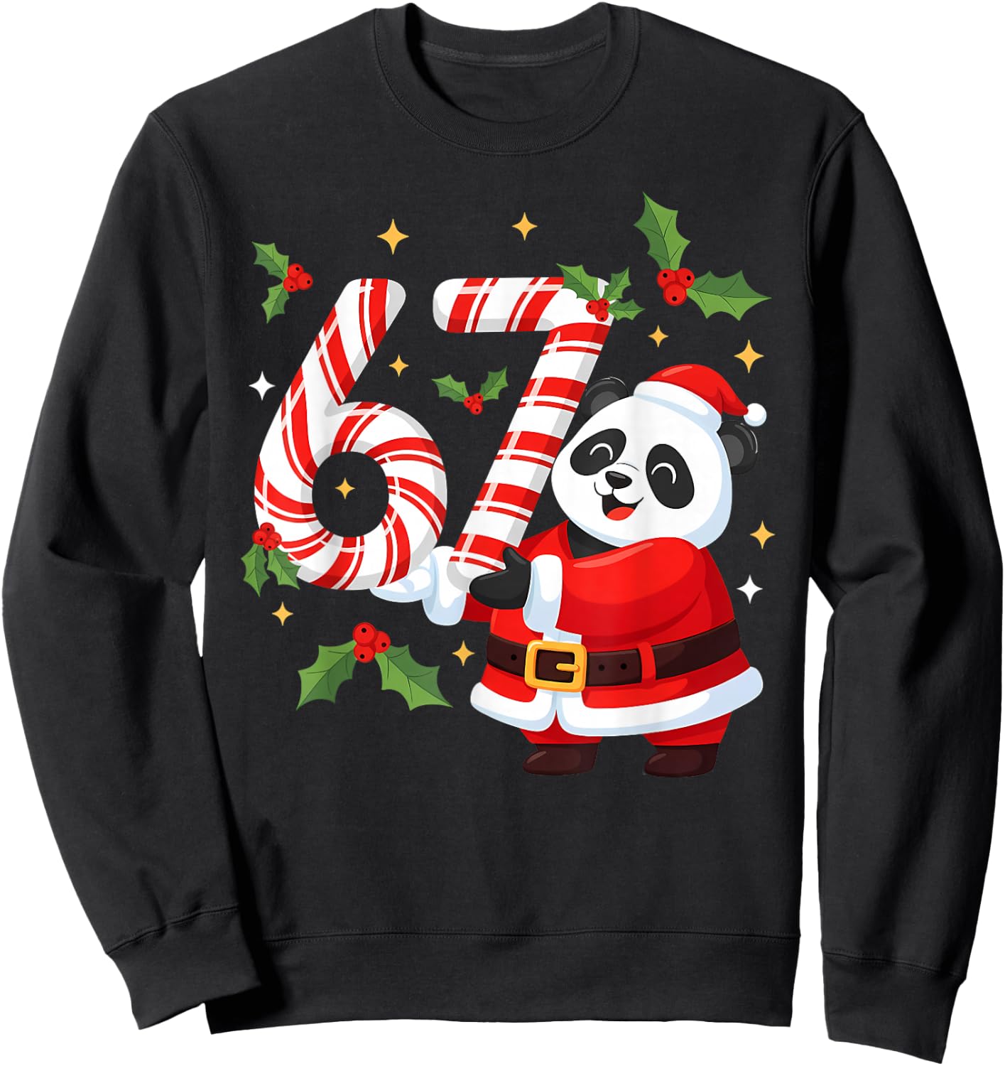 Funny 67 Meme Panda Christmas PJm Men Women Family Matching Sweatshirt - Sweatshirt | Black
