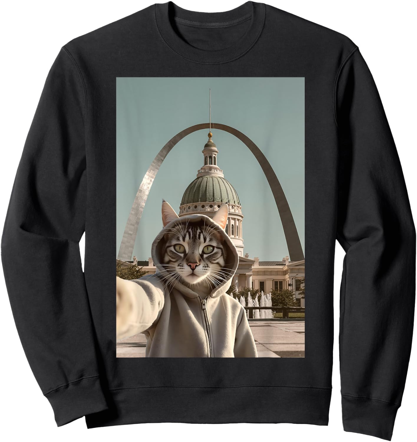 Funny Cat Selfie St. Louis Arch Saint Louis Sweatshirt - Sweatshirt | Black