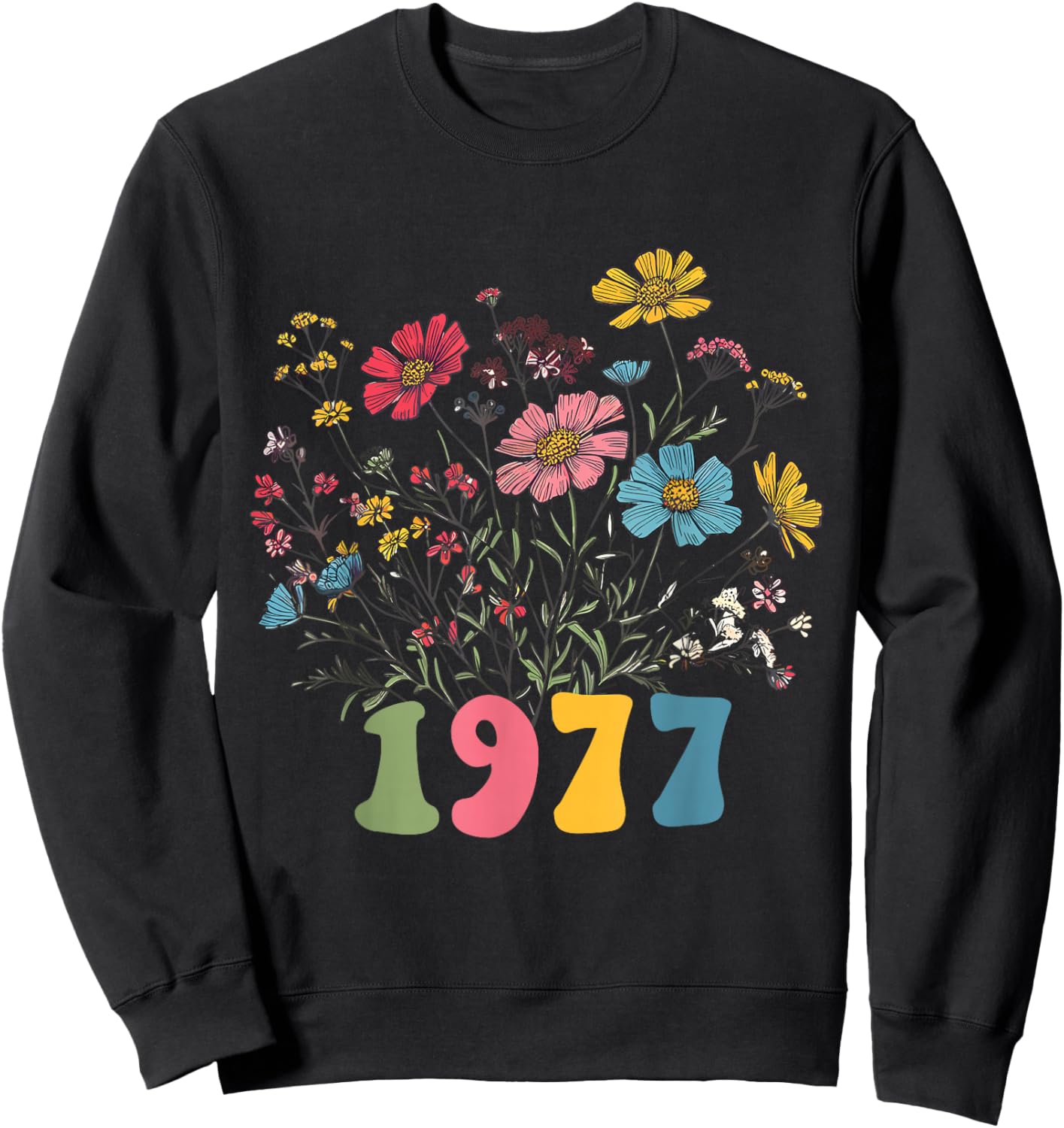 Wildblume geboren 1977, 48. Geburtstag 1977 für Frauen Geburtstag Sweatshirt - Sweatshirt | Black