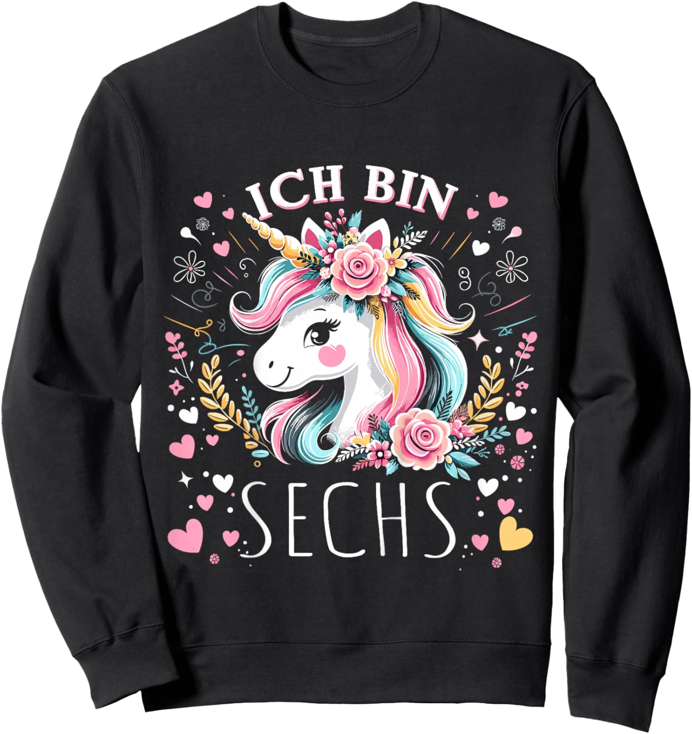 Kinder 6 Jahre Mädchen Geburtstag 6. Kindergeburtstag Süßes Einhorn Sweatshirt - Sweatshirt | Black