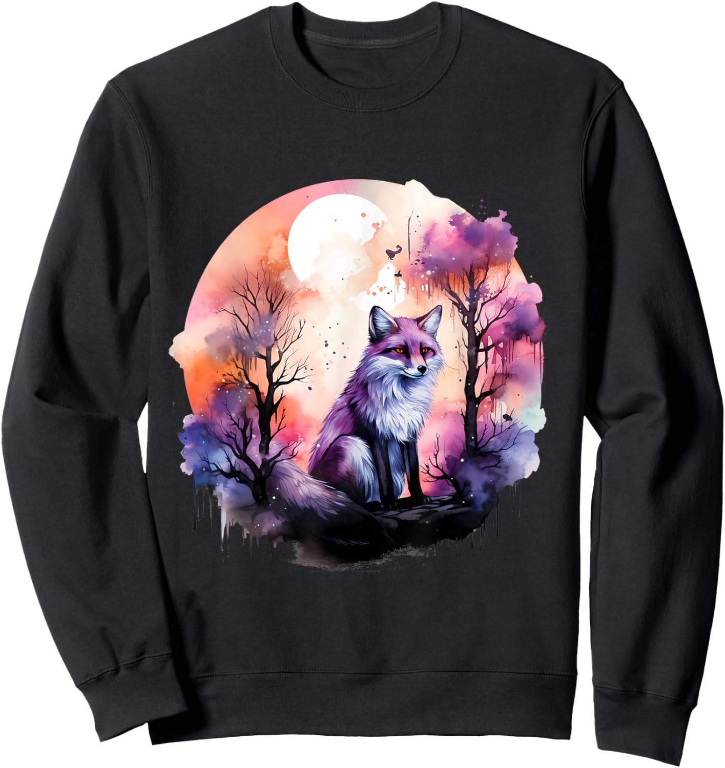Fox Colorful Forest Nature Animal Lovers Wildlife Artwork Sweatshirt - Sweatshirt | Black