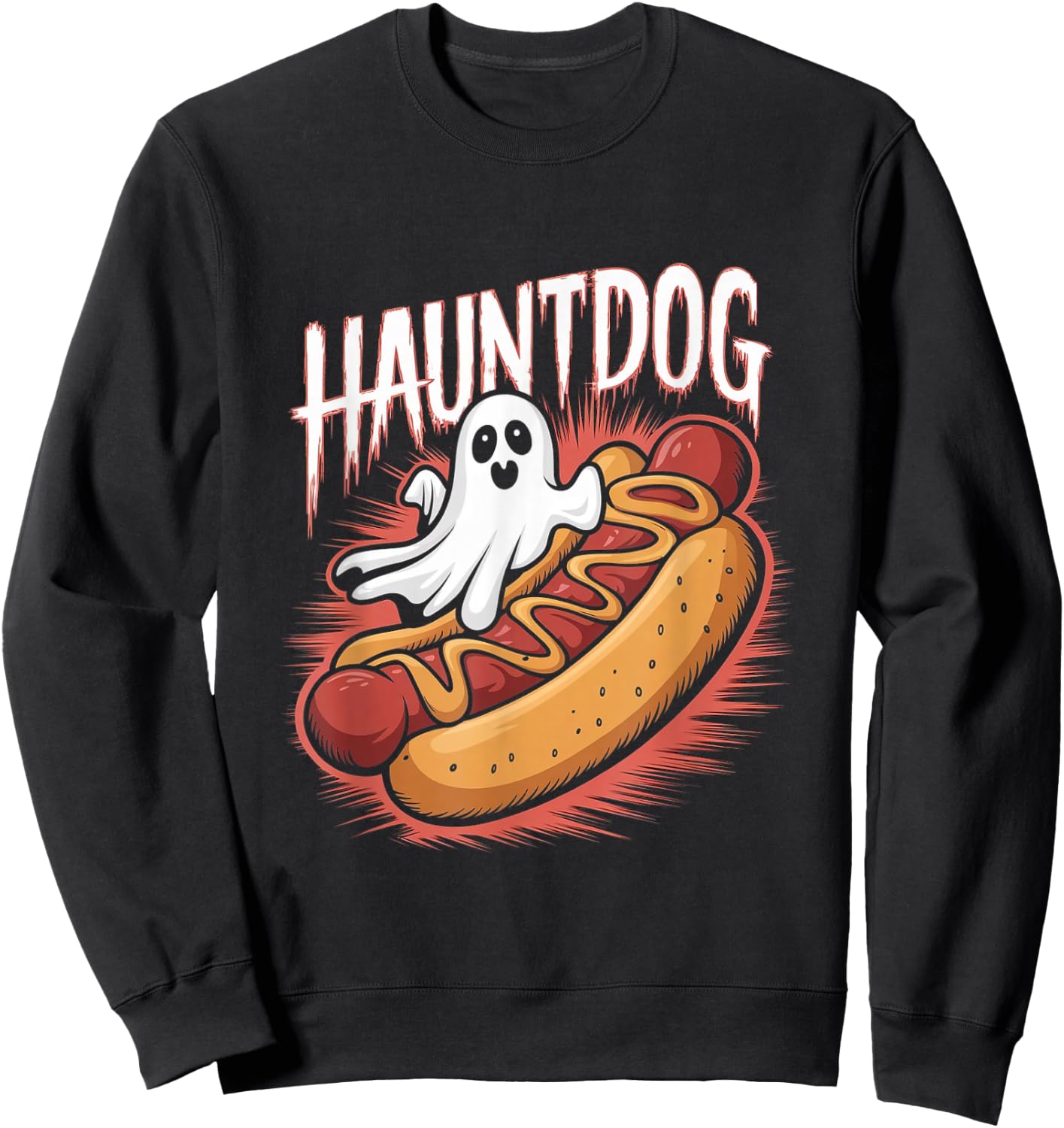 Hauntdog Funny Ghost Hot Dog Halloween Costume Sweatshirt - Sweatshirt | Black