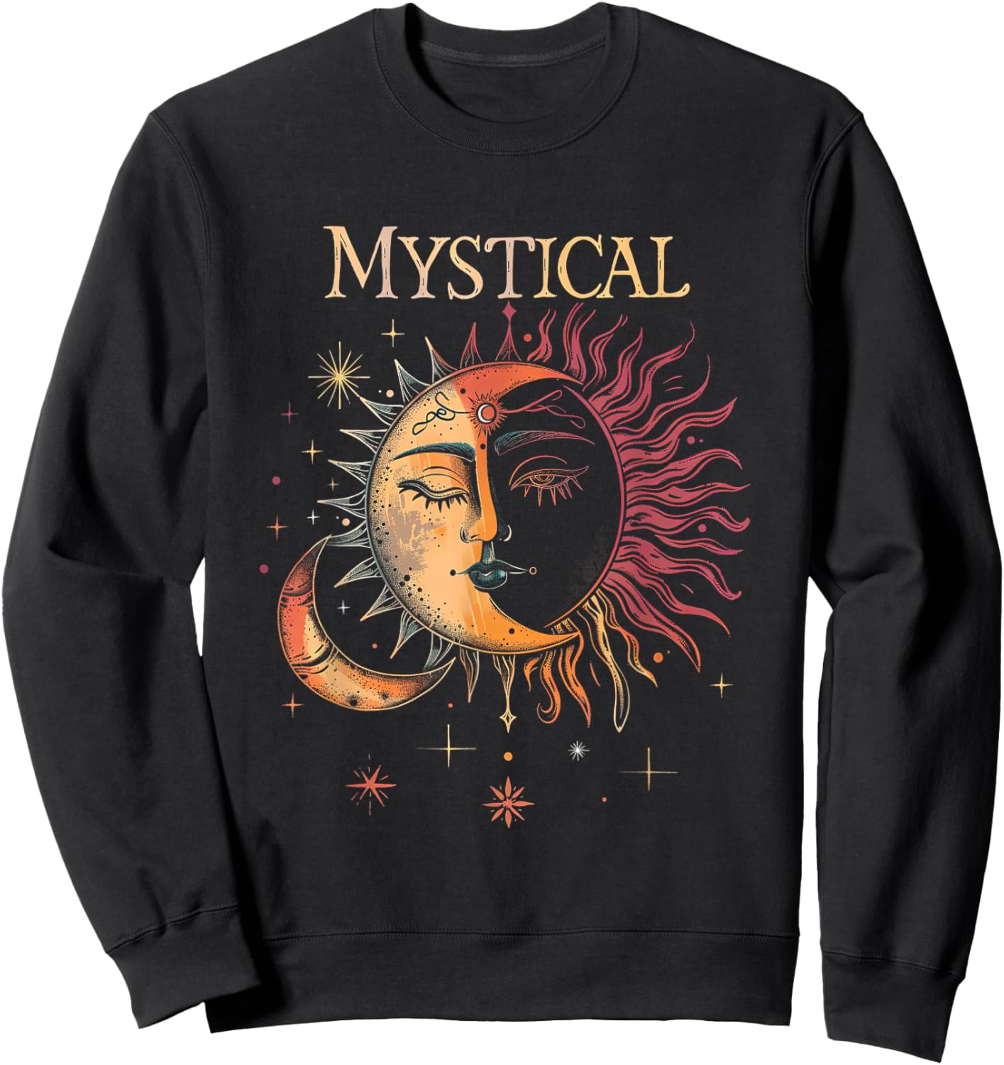 Mystical Sun and Moon Woman Mystic Flowers Aesthetic Sweatshirt - Sweatshirt | Black