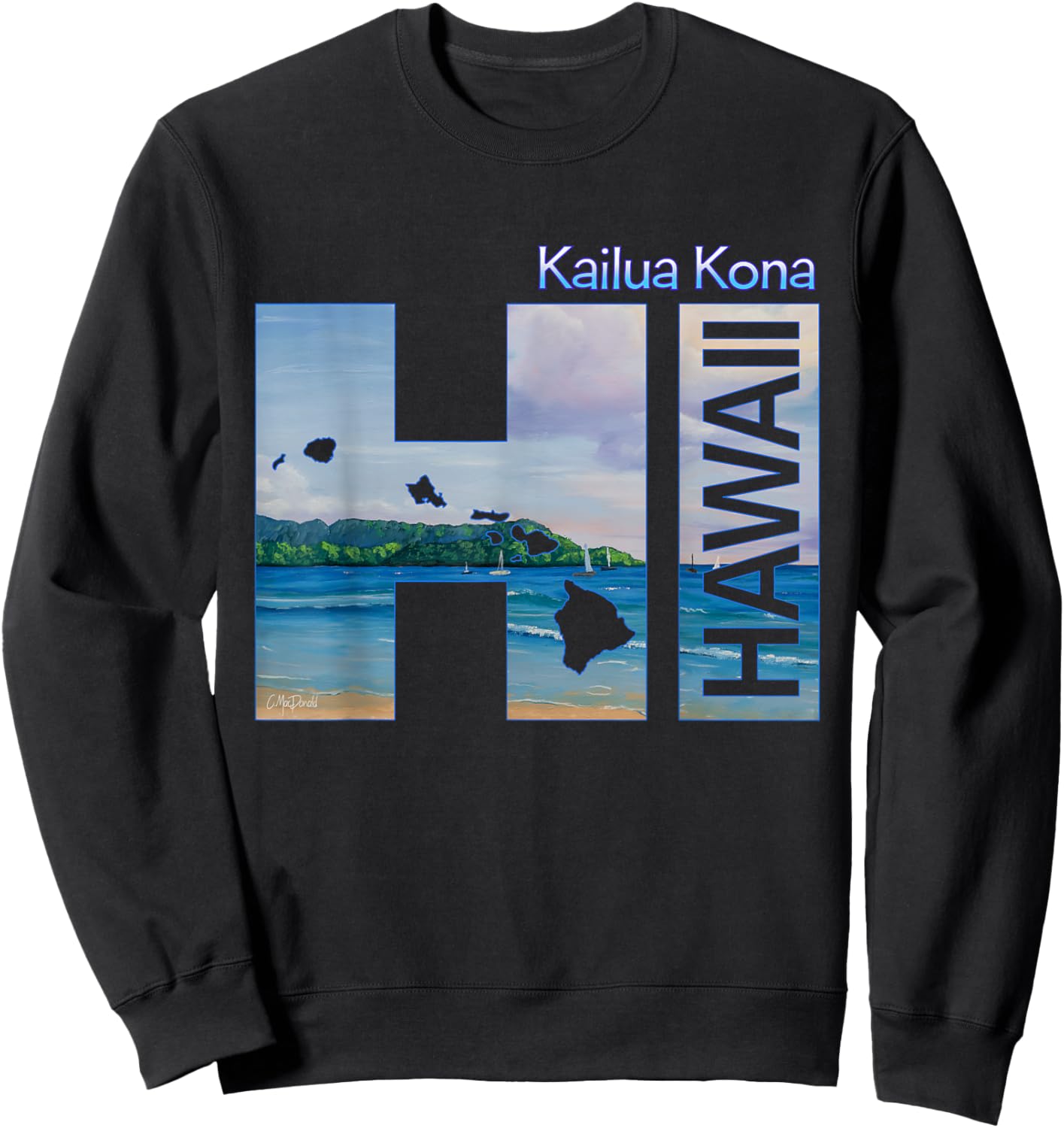 Kailua Kona HI Hawaii Aloha State Vacation Sweatshirt - Sweatshirt | Black