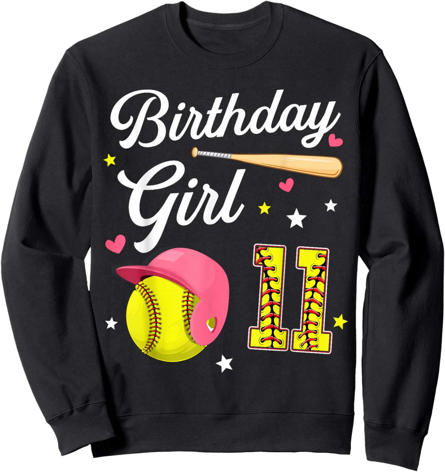 11th Birthday Girl Softball Eleventh Bday 11 Eleven Year Old Sweatshirt - Sweatshirt | Black
