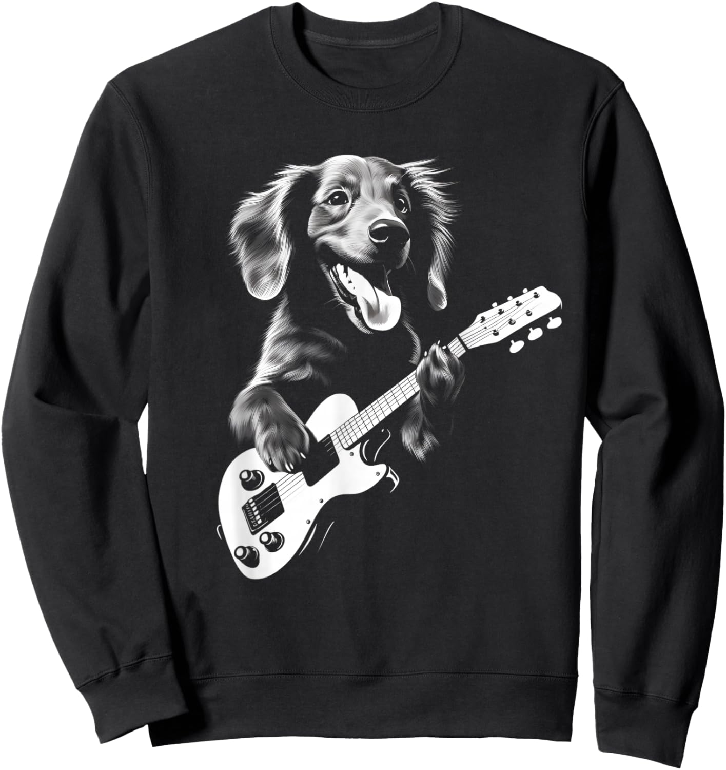 Dachshund Playing Guitar - Funny Guitar Dog Sweatshirt - Sweatshirt | Black