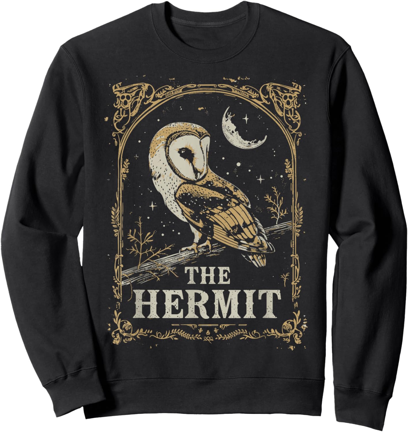 Tarot Card The Hermit Barn Owl Goth Witchcore Dark Academia Sweatshirt - Sweatshirt | Black
