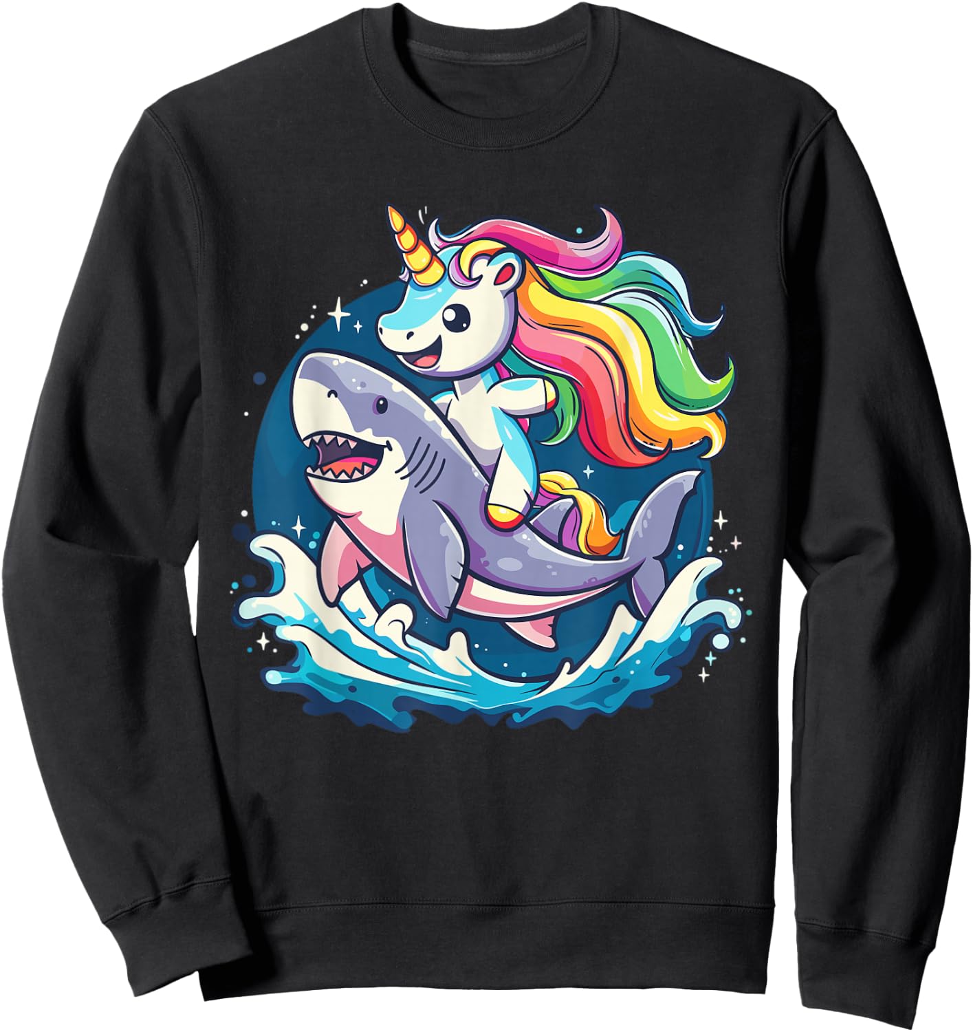Cute Unicorn Riding Shark for Girls and Boys Sweatshirt - Sweatshirt | Black