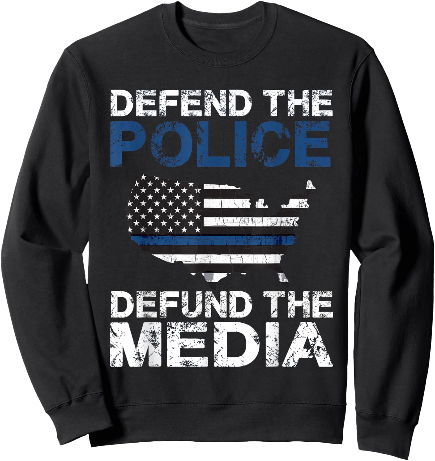 Defend the Police Defund the Media American Flag USA Men Sweatshirt - Sweatshirt | Black