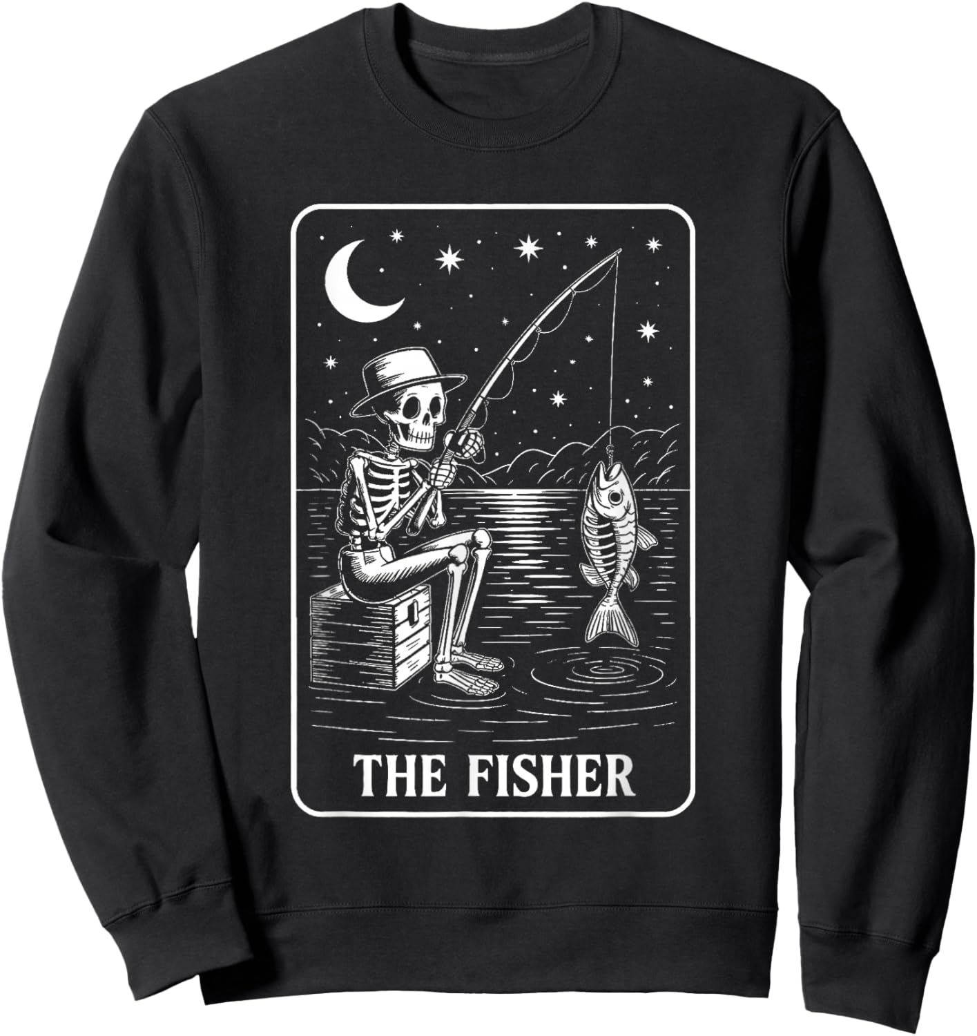 The Fisher Tarot Card Skeleton Fishing Lover Funny Gift Sweatshirt - Sweatshirt | Black