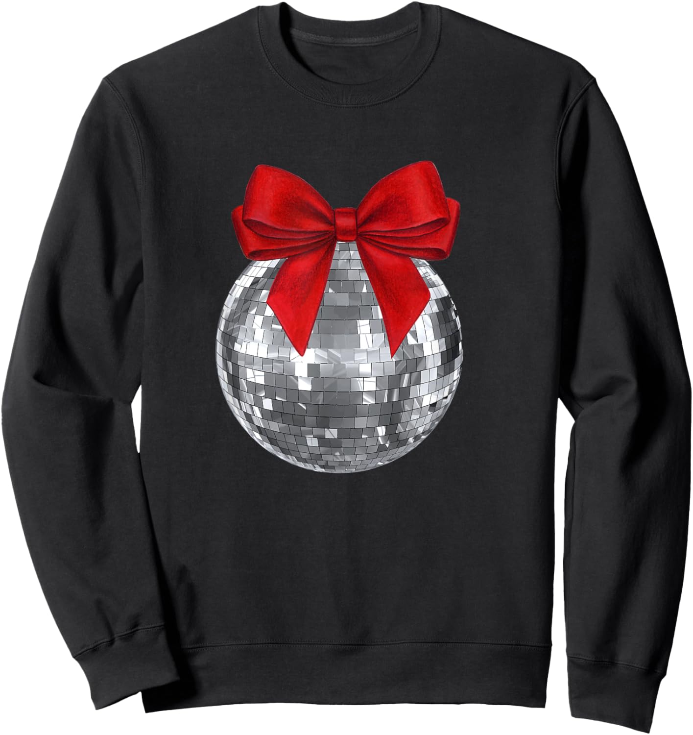Disco Ball Red Bow Coquette Girly Aesthetic Sweatshirt - Sweatshirt | Black