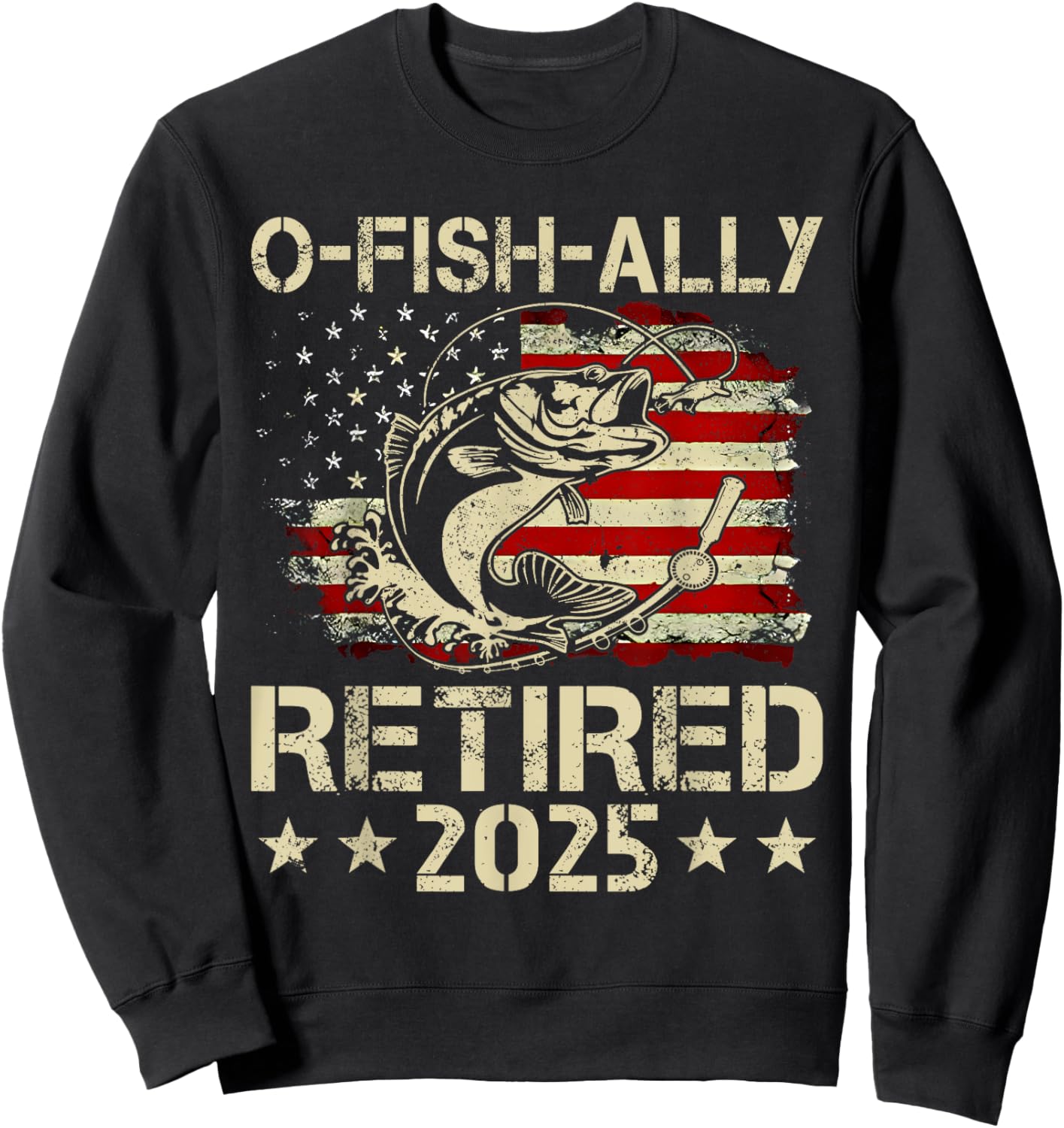 Vintage Ofishally Retired Fishing Retirement Men Flag USA Sweatshirt - Sweatshirt | Black