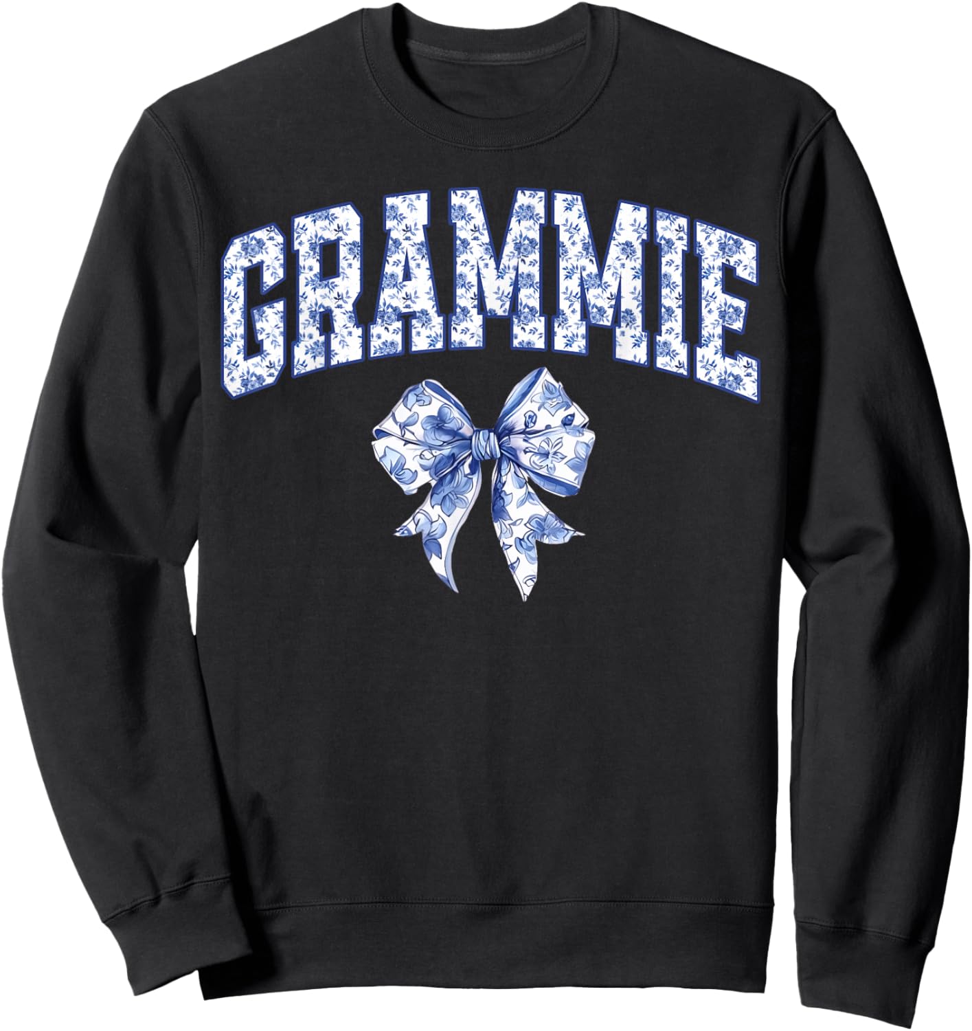 Grammie Coquette Toile Blue Bow Floral Family Matching Sweatshirt - Sweatshirt | Black
