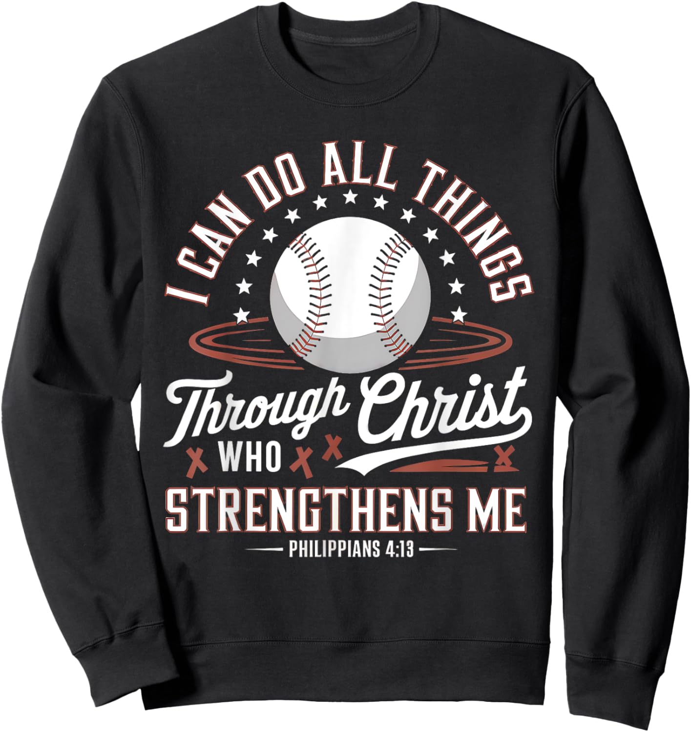 Christian Baseball Player Sports Bible Verse Design Sweatshirt - Sweatshirt | Black