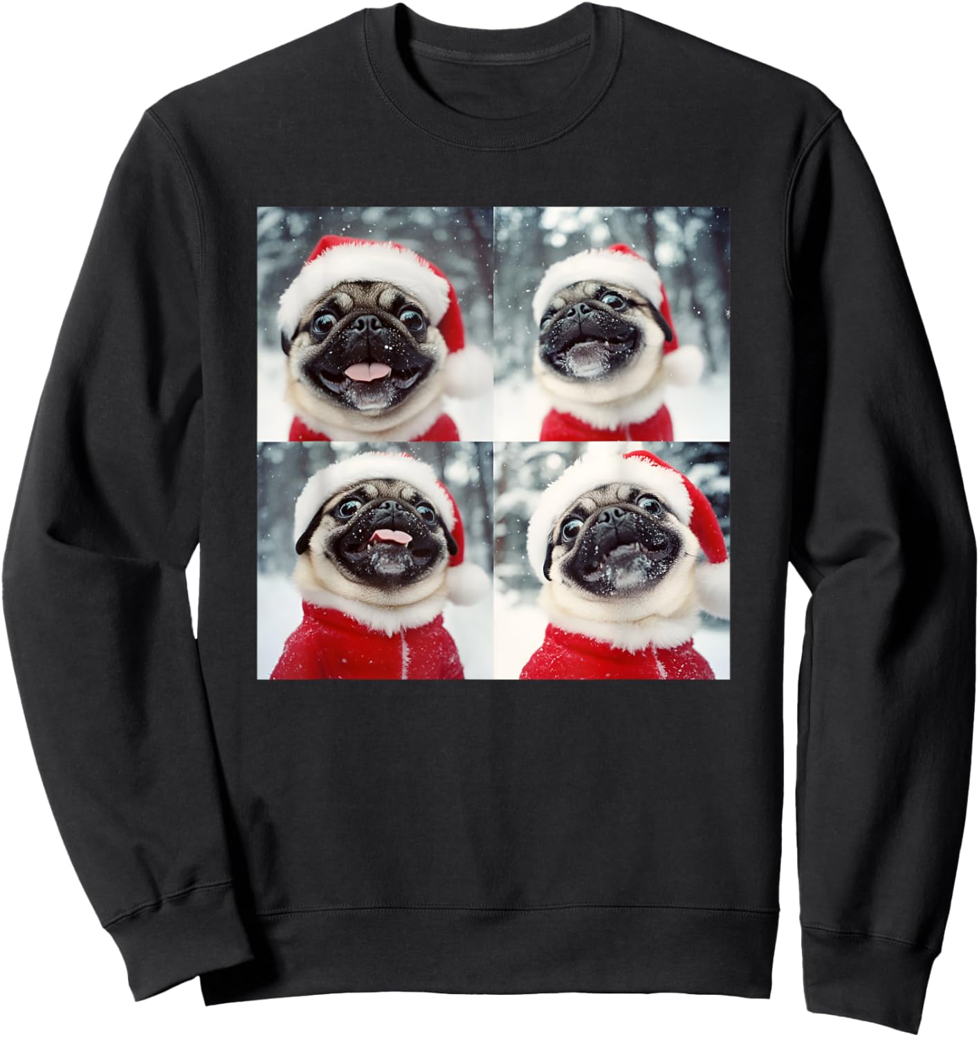 Festive Christmas Pug Sweatshirt - Sweatshirt | Black