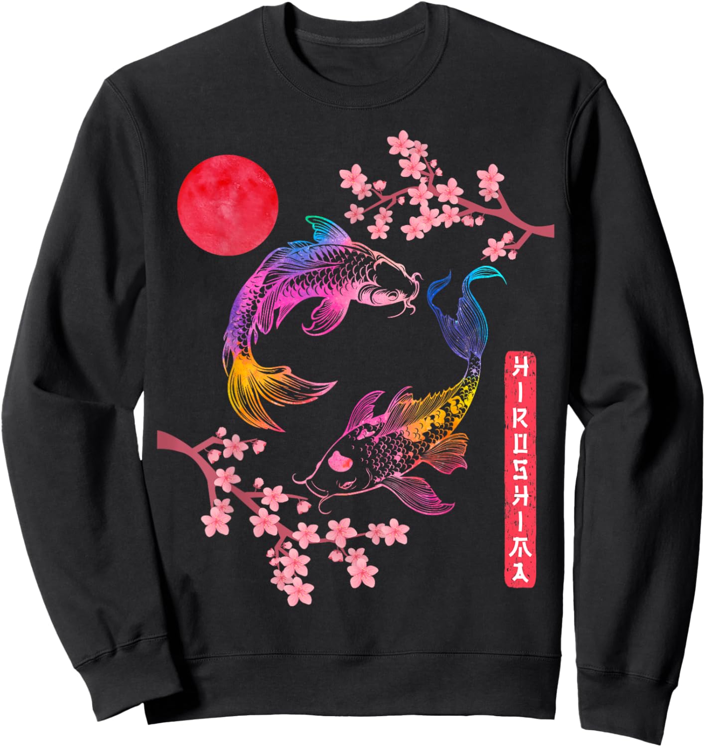 Koi Fish Carp Cherry Blossom Japanese Sun Rainbow Hiroshima Sweatshirt - Sweatshirt | Black