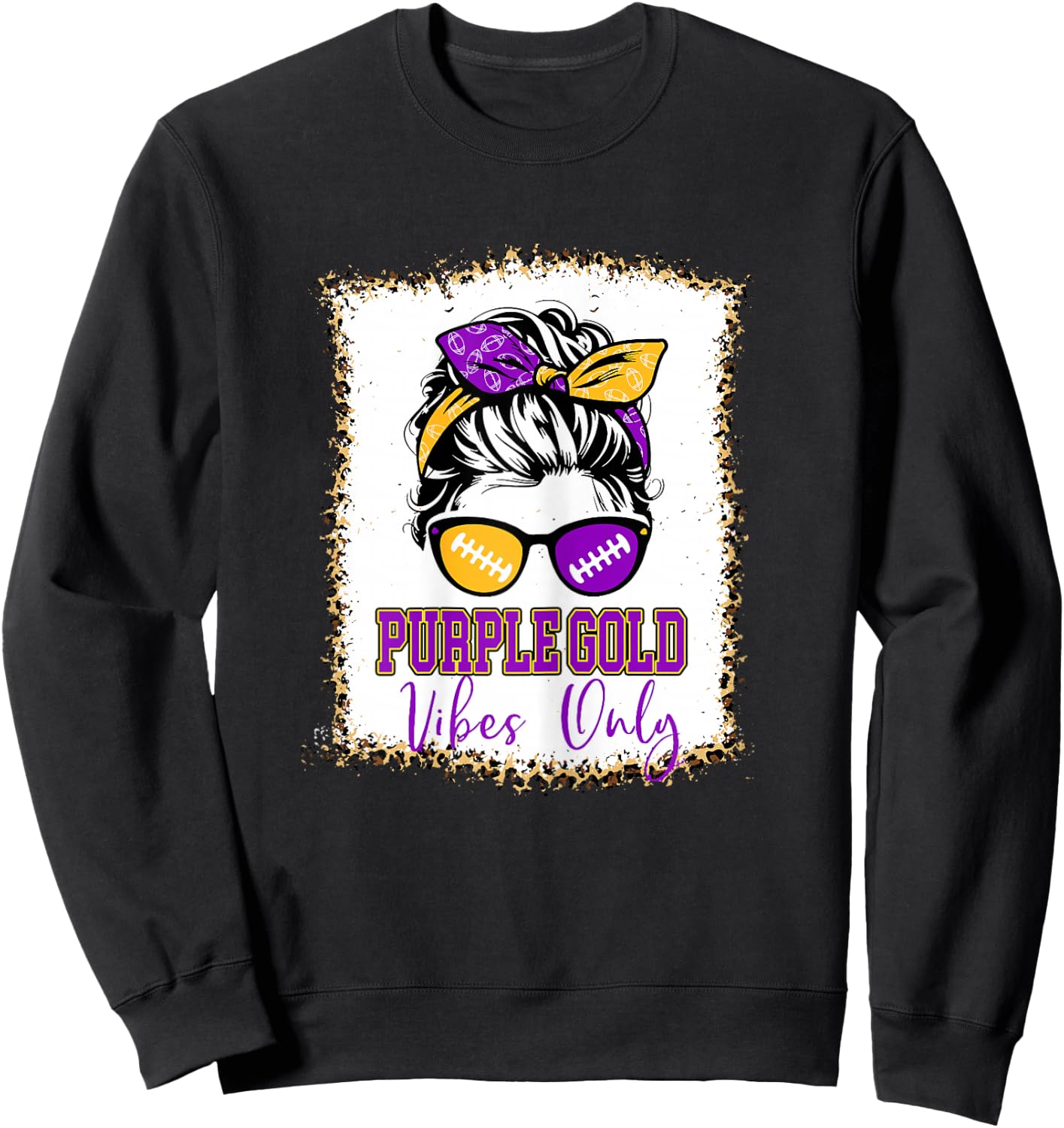 Purple Gold Vibes Only Football Shirt Women Leopard Football Sweatshirt - Sweatshirt | Black