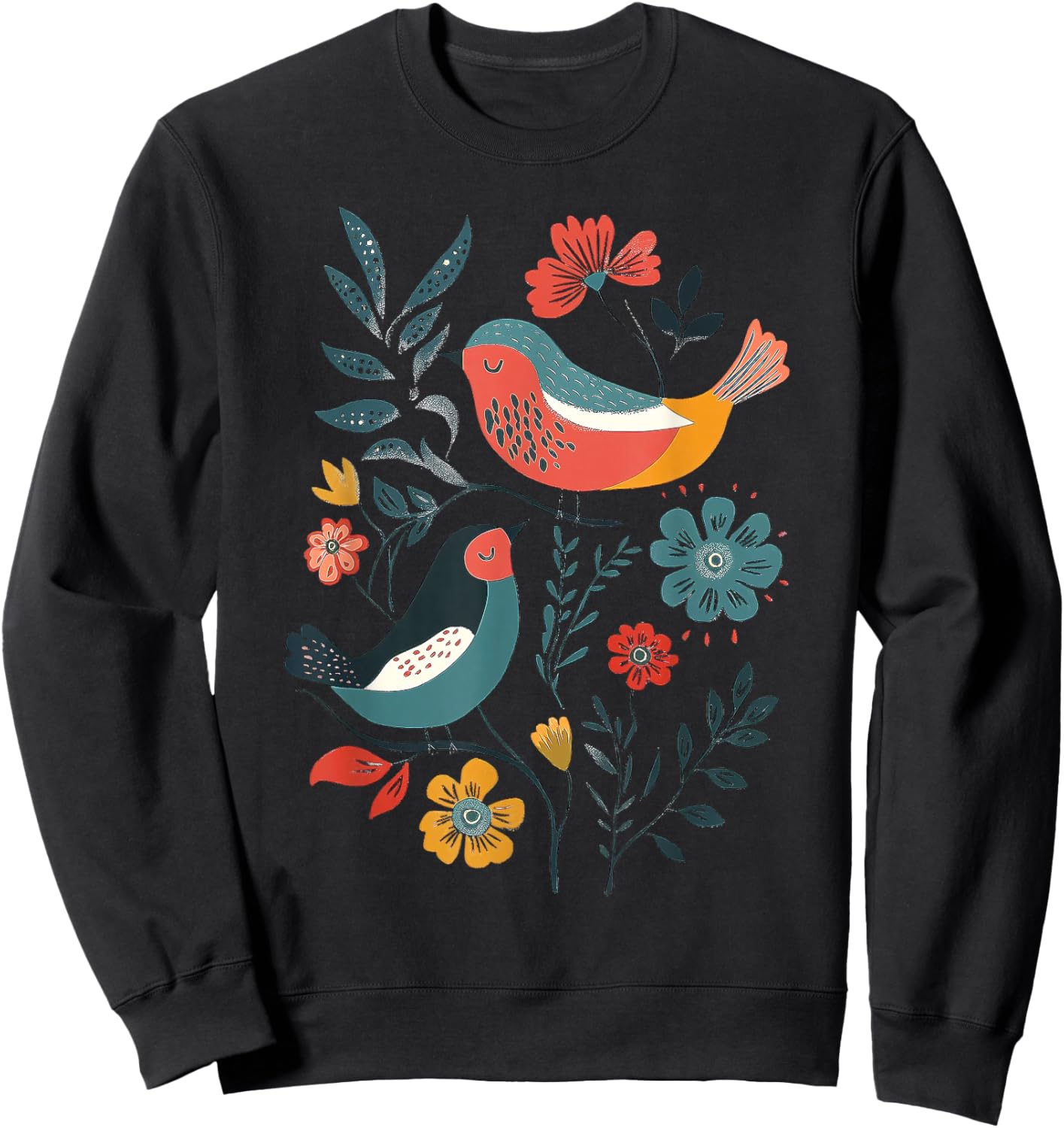 Folk Art Birds Sweatshirt - Sweatshirt | Black