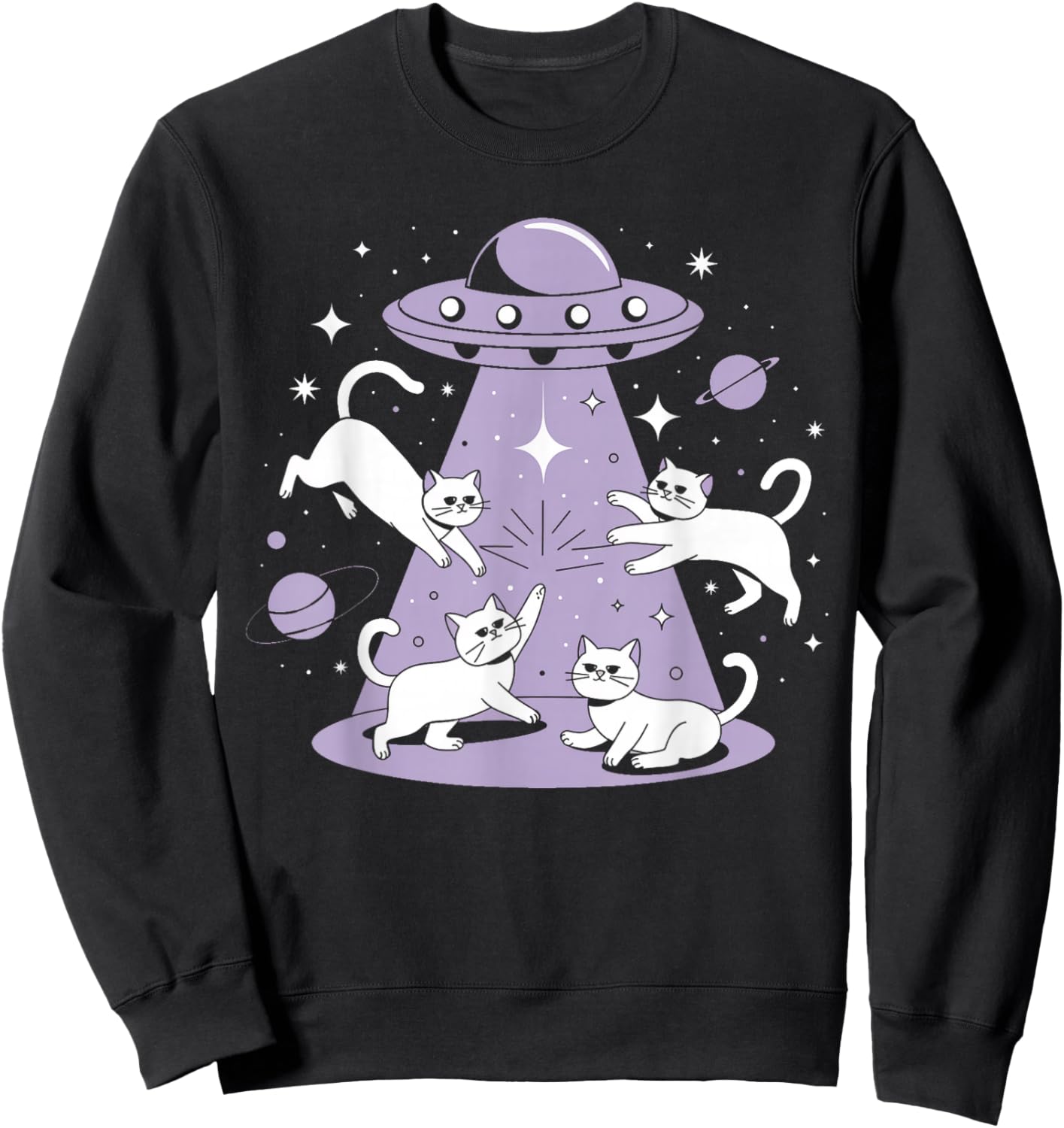 UFO Cat Alien Abduction Alien Cats and Flying Saucer Men Women Girls Kids Sweatshirt - Sweatshirt | Black