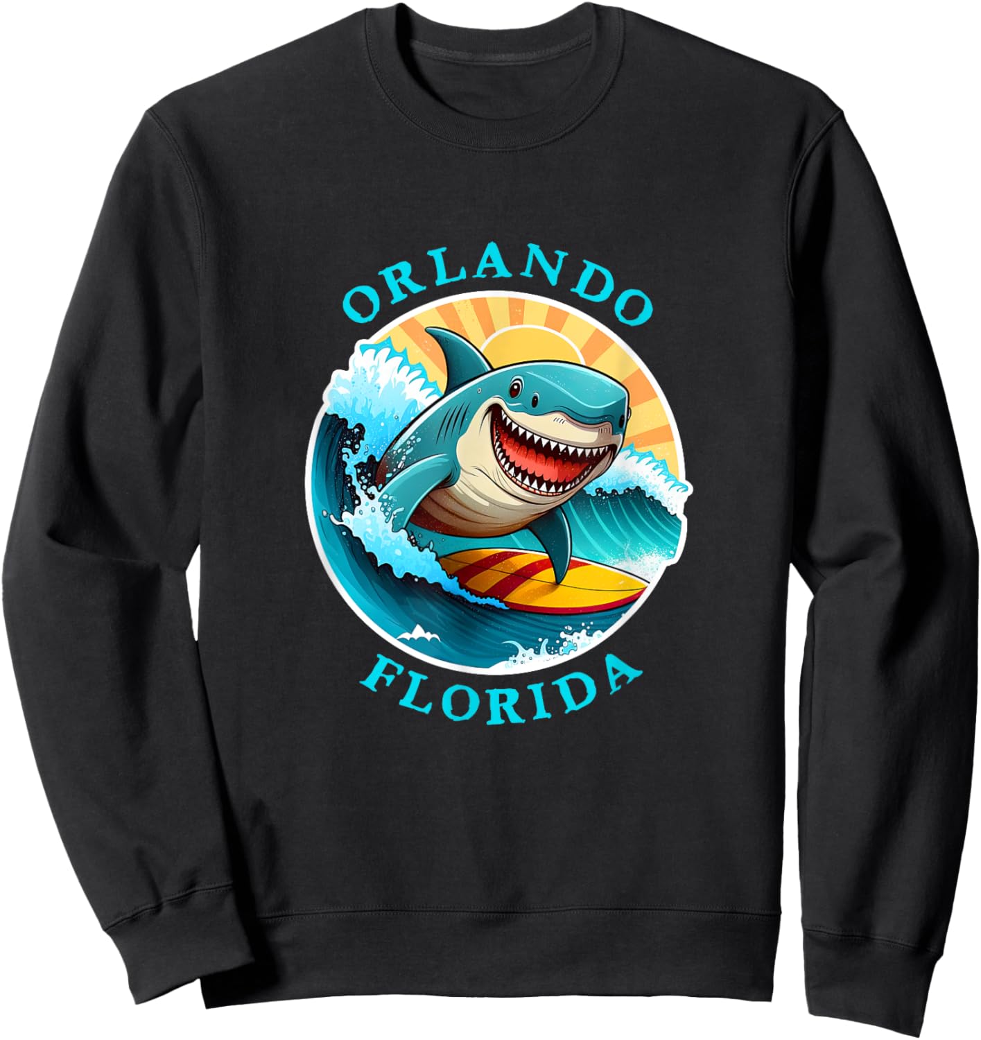 Orlando Florida Happy Surfing Shark Souvenir Sweatshirt - Sweatshirt | Black