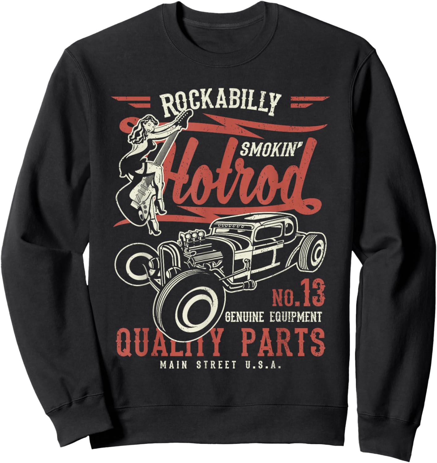 Retro Vintage Style Hotrod Distressed Design Sweatshirt - Sweatshirt | Black