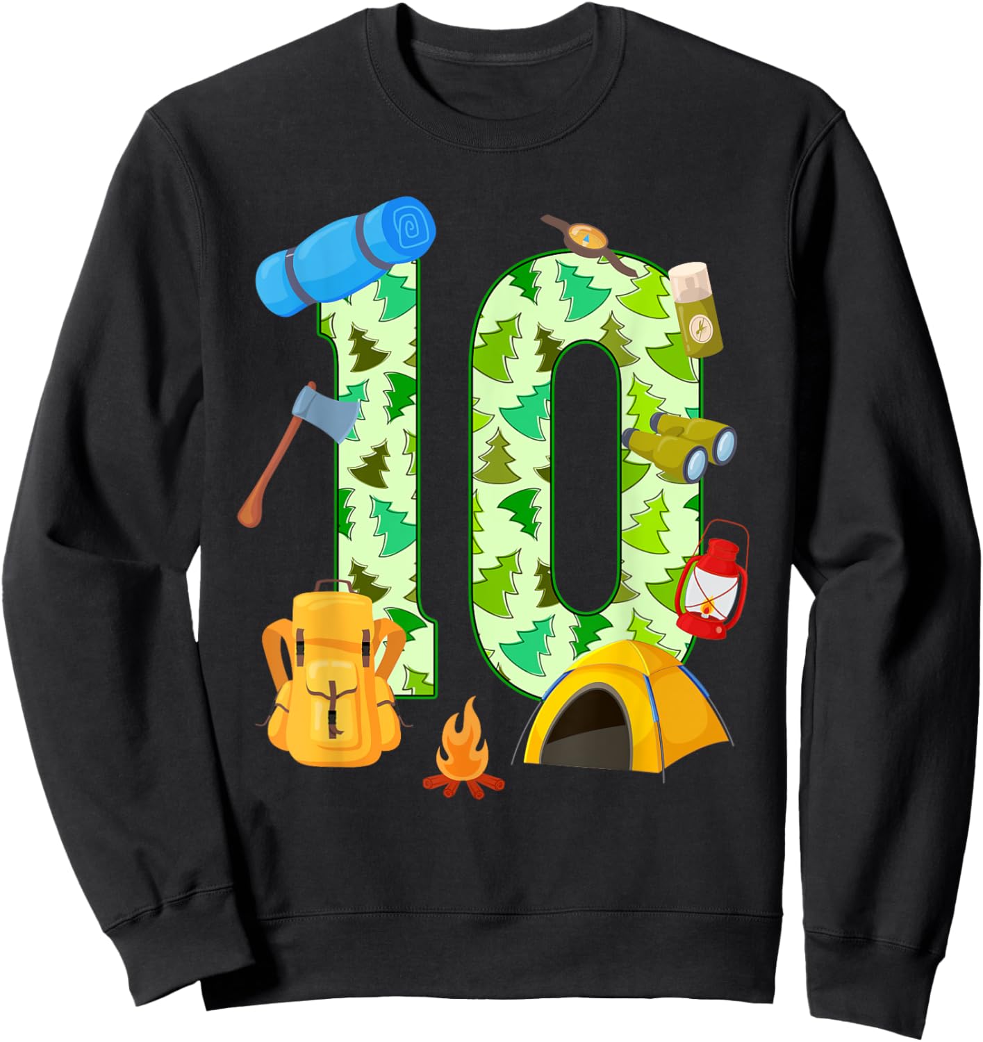 10th Birthday Camping Theme 10 Year Old Birthday Kids Sweatshirt - Sweatshirt | Black