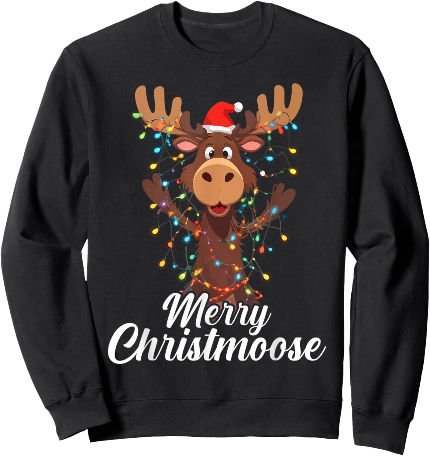 Merry Christmoose Christmas Moose Xmas Tree Lights Sweatshirt - Sweatshirt | Black