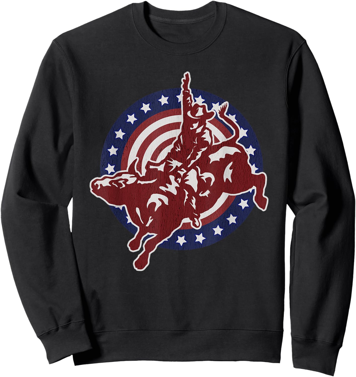 Bull Riding Rodeo Rider Cowboy Vintage American USA Flag Sweatshirt - Sweatshirt | Black