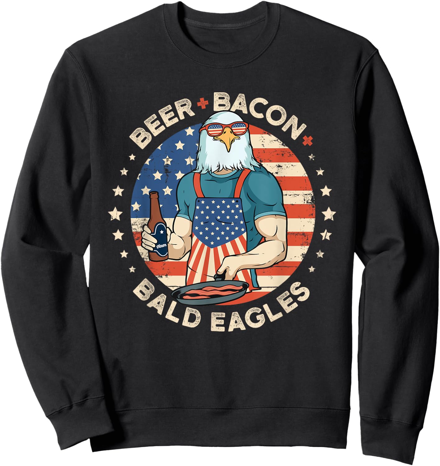 Funny Beer Bacon Bald Eagles Patriotic 4th of July Sweatshirt - Sweatshirt | Black