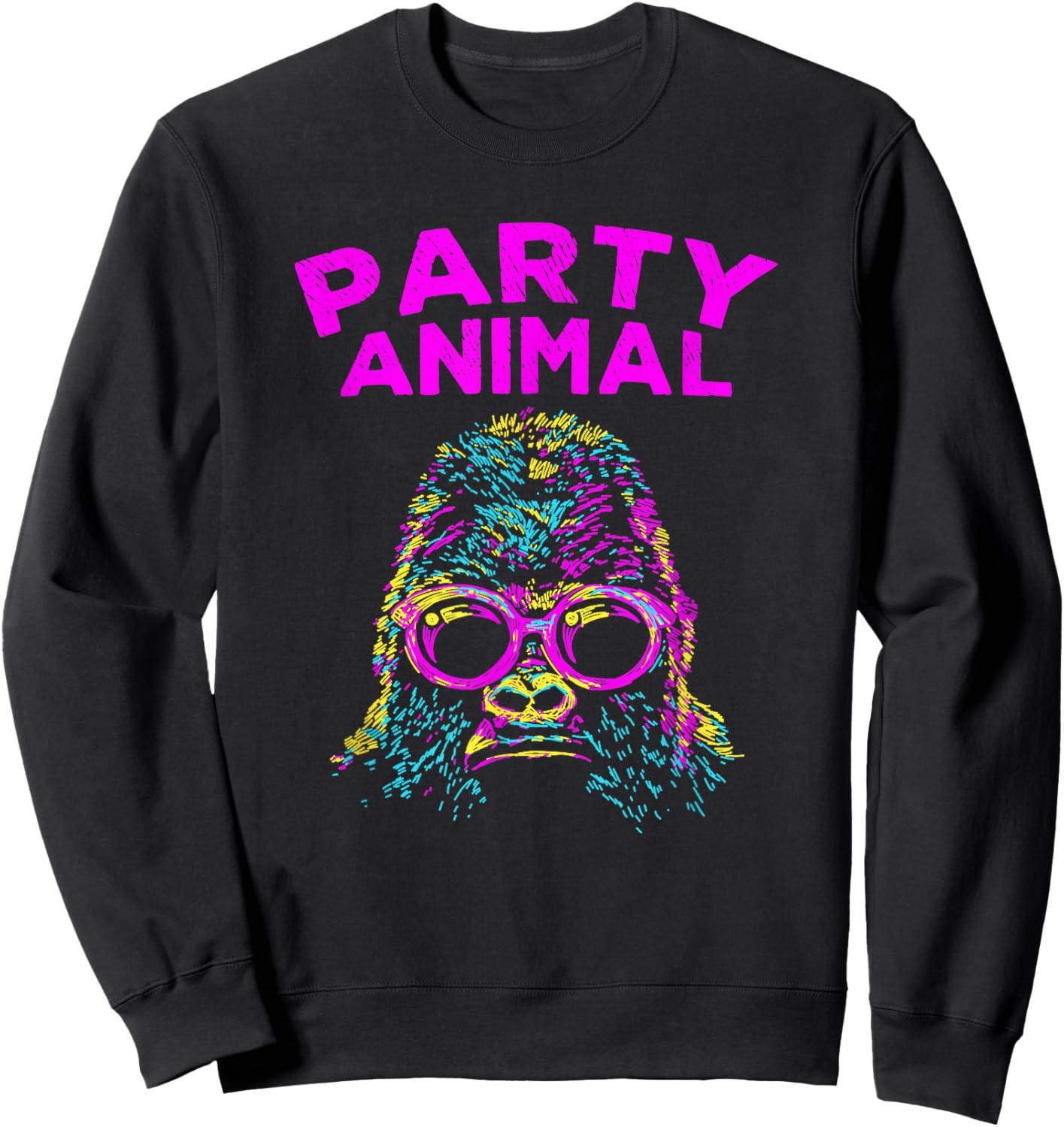 Cute Gorilla Party Animal Lover Colorful Monkey Sweatshirt - Sweatshirt | Black