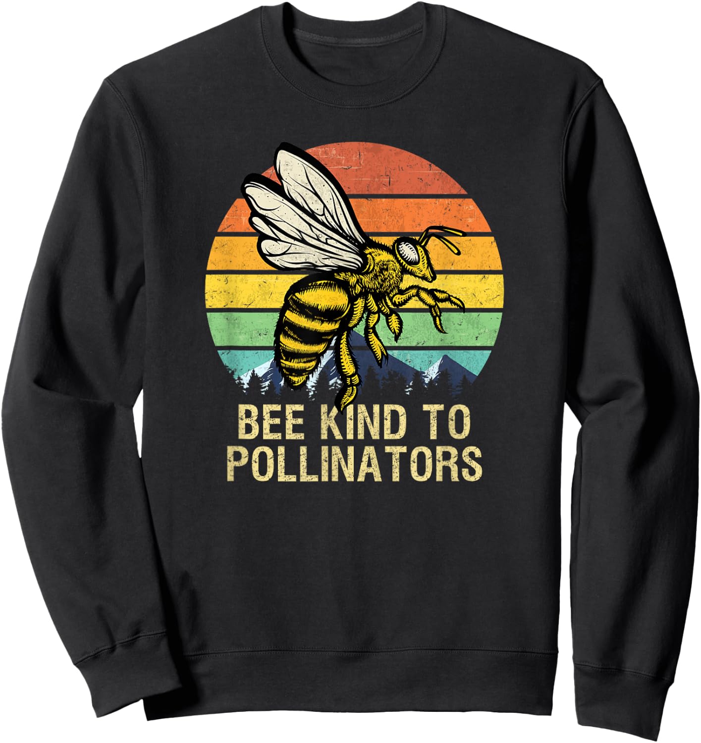 Bee Kind To Pollinators Honey-Bee With Retro Sunset Sweatshirt - Sweatshirt | Black
