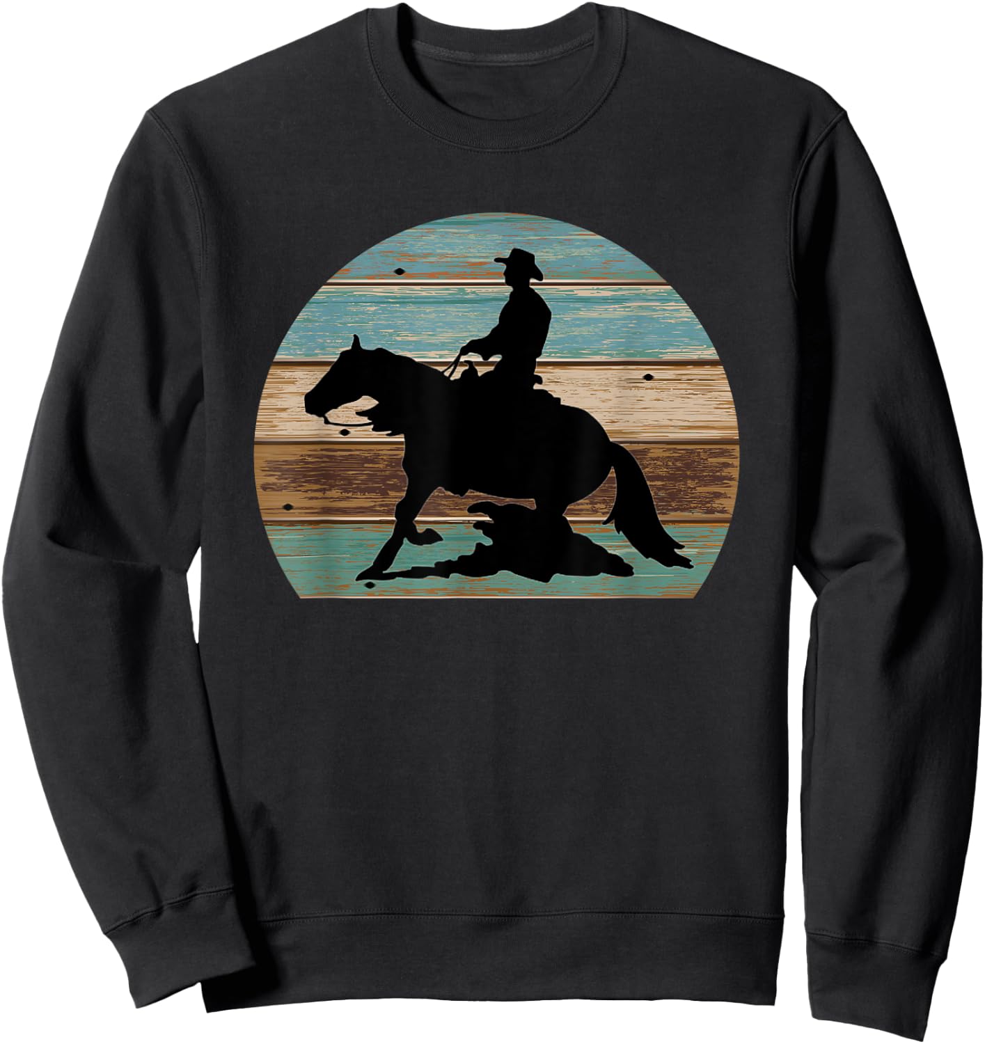 Western Cowboy Reining Horse Sliding Stop Vintage Style Sweatshirt - Sweatshirt | Black