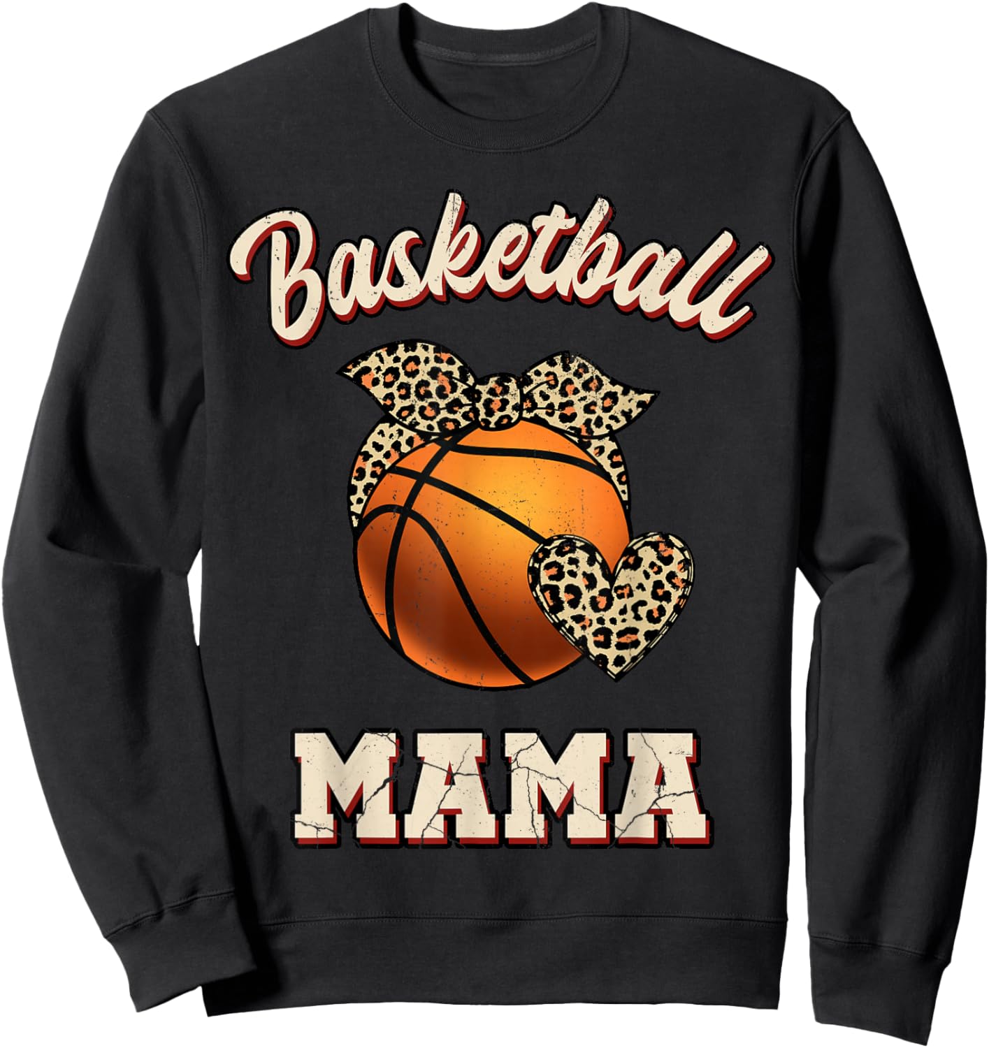 Basketball Mama Bandana Leopard Heart Fans Mother's Day Sweatshirt - Sweatshirt | Black