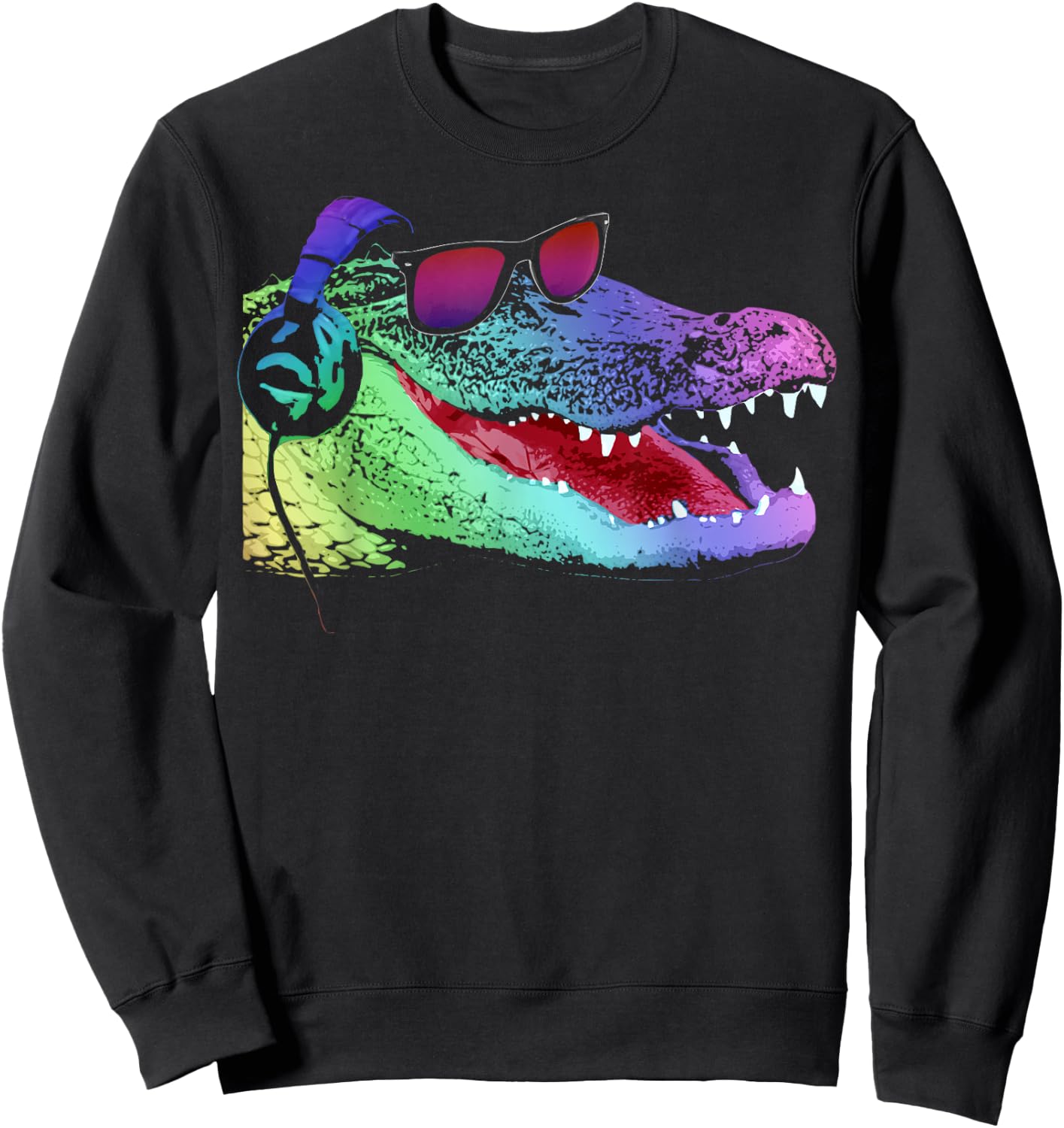 Alligator with Headphones and Sunglasses Sweatshirt - Sweatshirt | Black