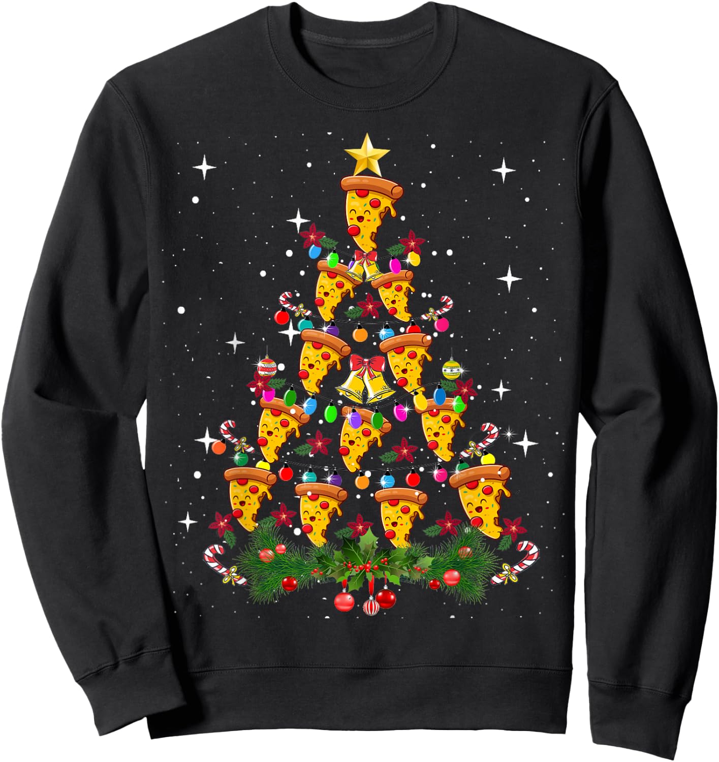 Pizza Christmas Tree Light Pizza Fast Food Lover Xmas Gifts Sweatshirt - Sweatshirt | Black