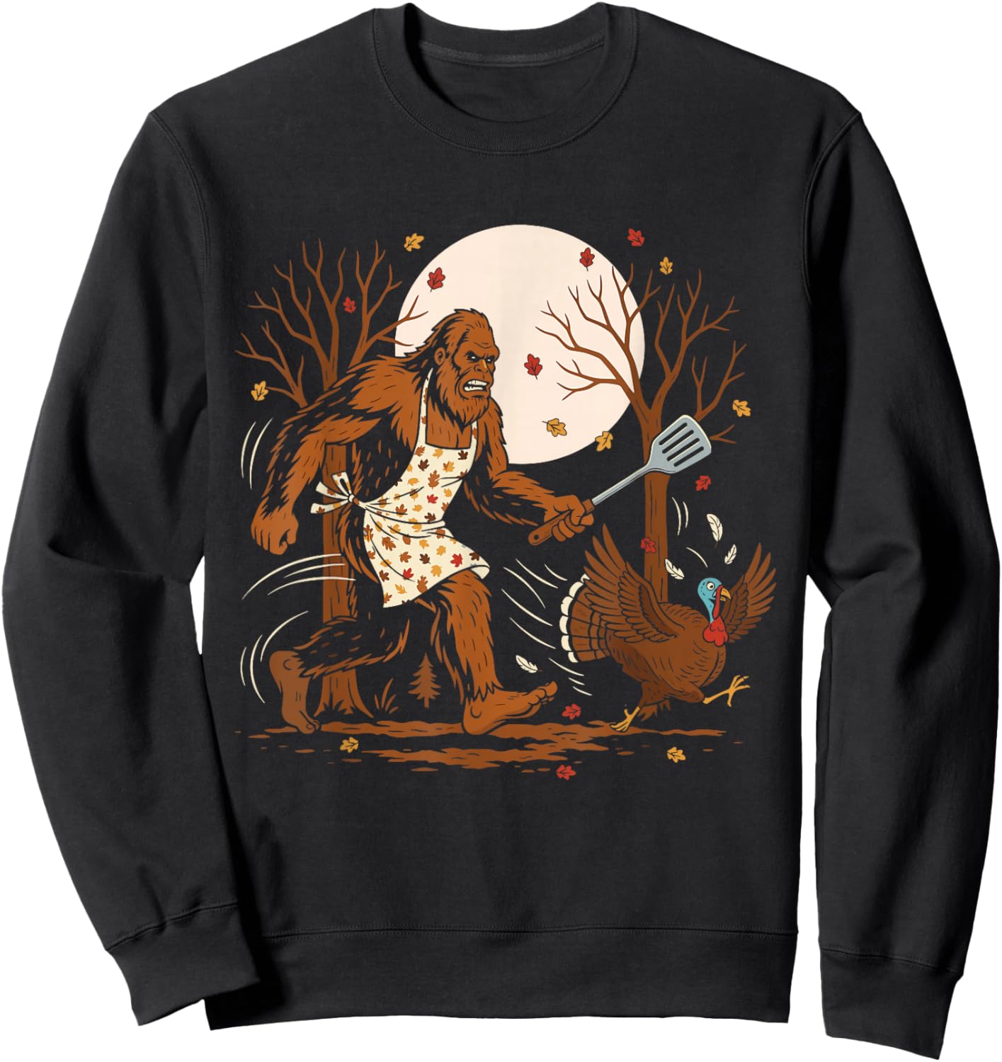 Funny Thanksgiving Bigfoot Turkey Sasquatch Autumn Sweatshirt - Sweatshirt | Black