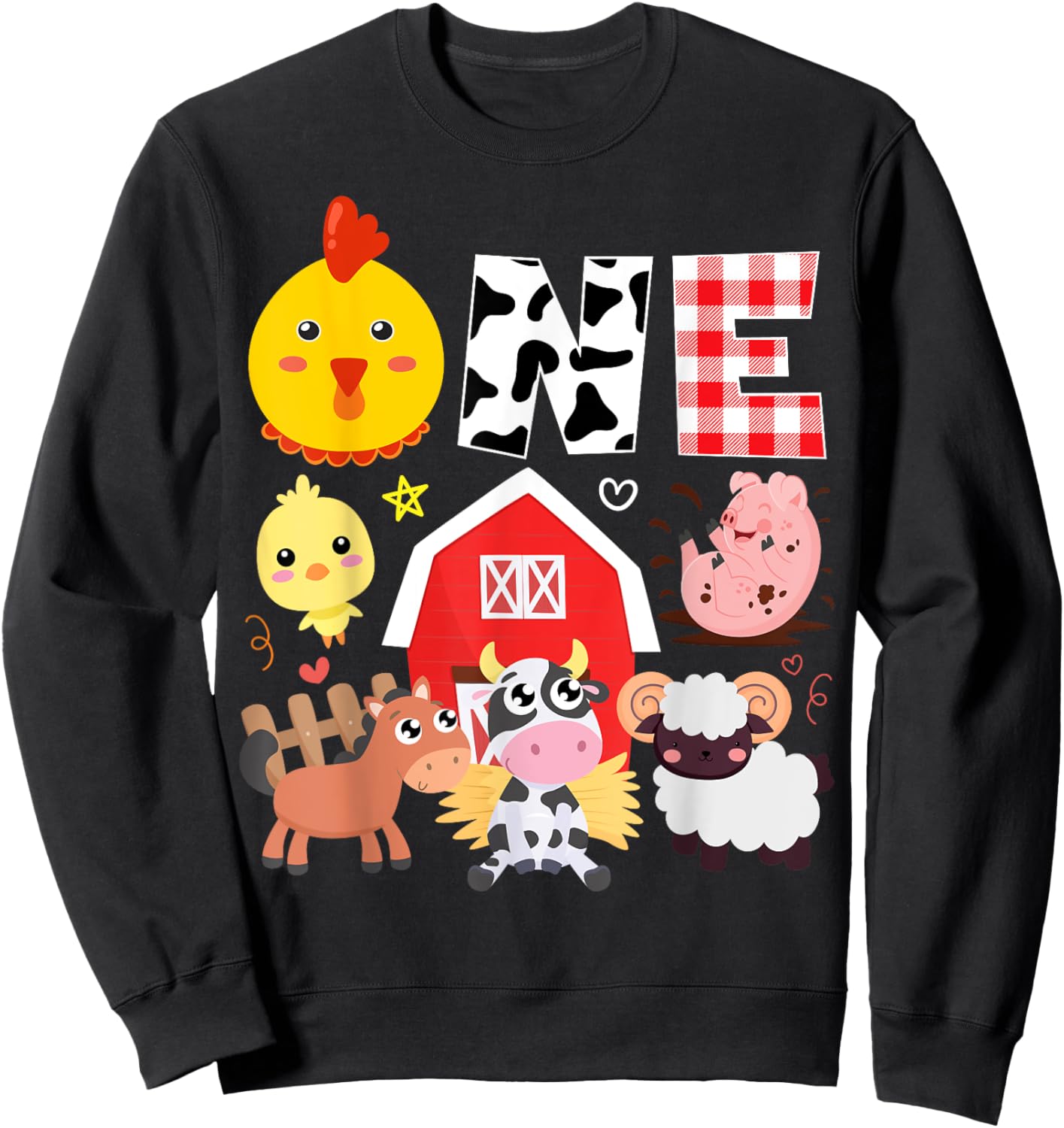 1st Birthday One Year Old Farm Theme Animals Birthday Party Sweatshirt - Sweatshirt | Black