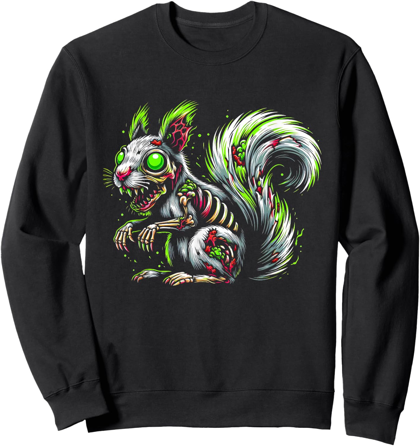 Zombie Squirrel Dark Halloween Horror Skeleton Creepy Gifts Sweatshirt - Sweatshirt | Black