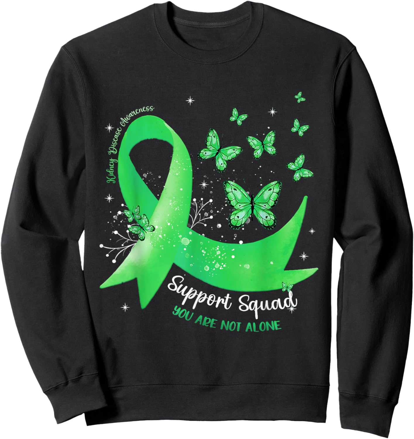 Support Squad Green Ribbon Butterfly Kidney Disease Sweatshirt - Sweatshirt | Black
