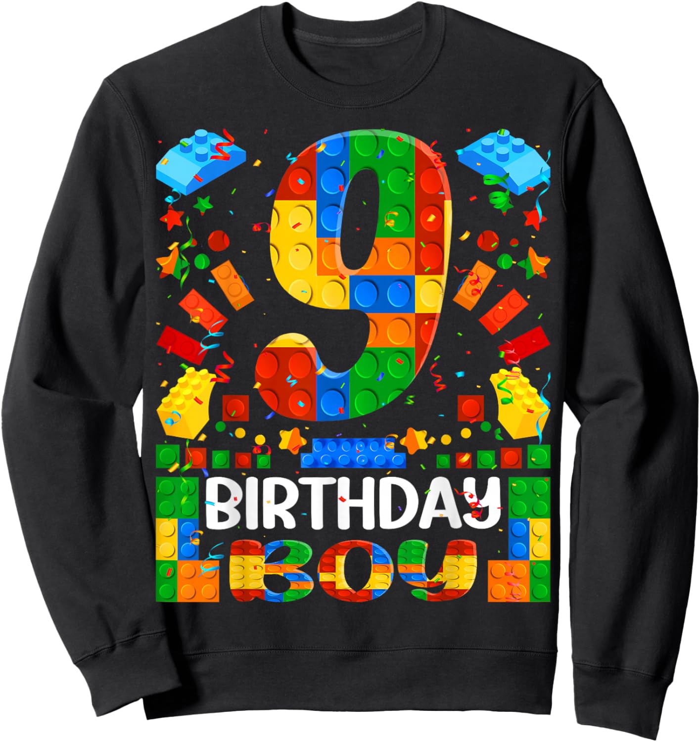9 Year Old Building Blocks 9th Birthday Boy Brick Builder Sweatshirt - Sweatshirt | Black