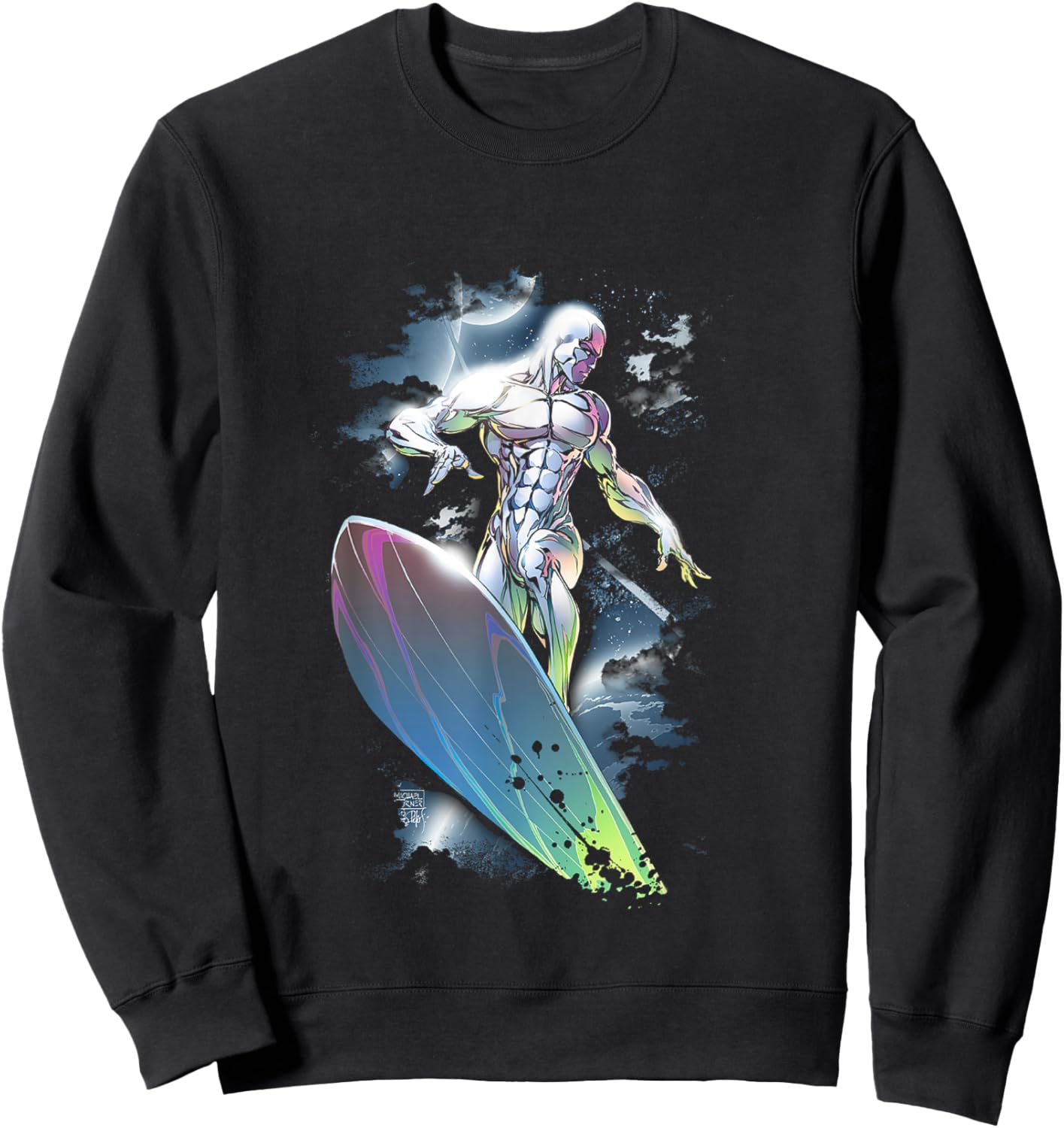 Marvel Comics Retro Classic Silver Surfer Shiny Colors Shot Sweatshirt - Sweatshirt | Black