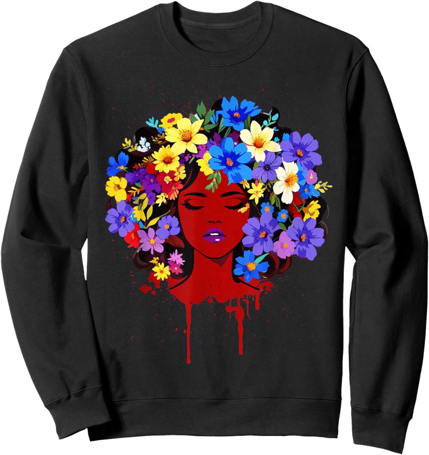 Afro Girl Flower Hair Black History Juneteenth Black Queen Sweatshirt - Sweatshirt | Black