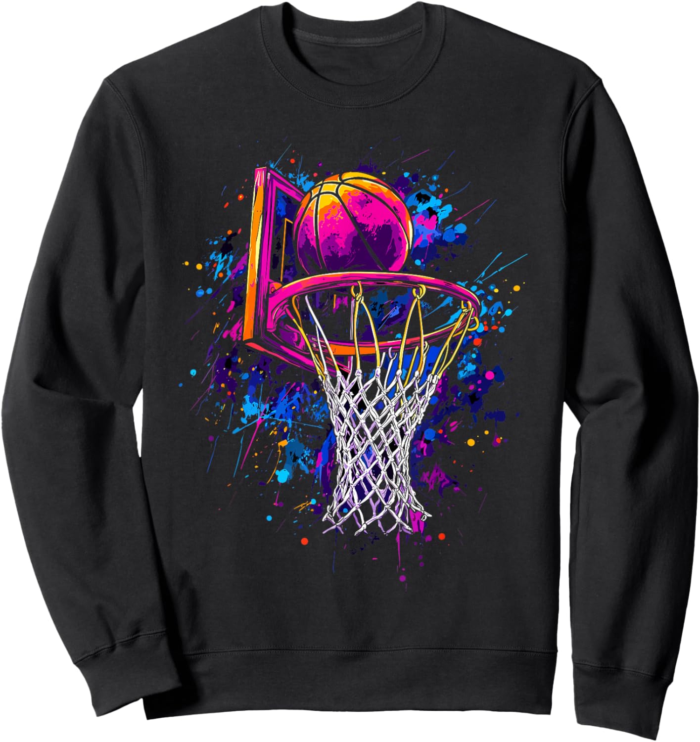Colorful Basketball Tie Dye Color,Splash Basketball Hoop Net Sweatshirt - Sweatshirt | Black